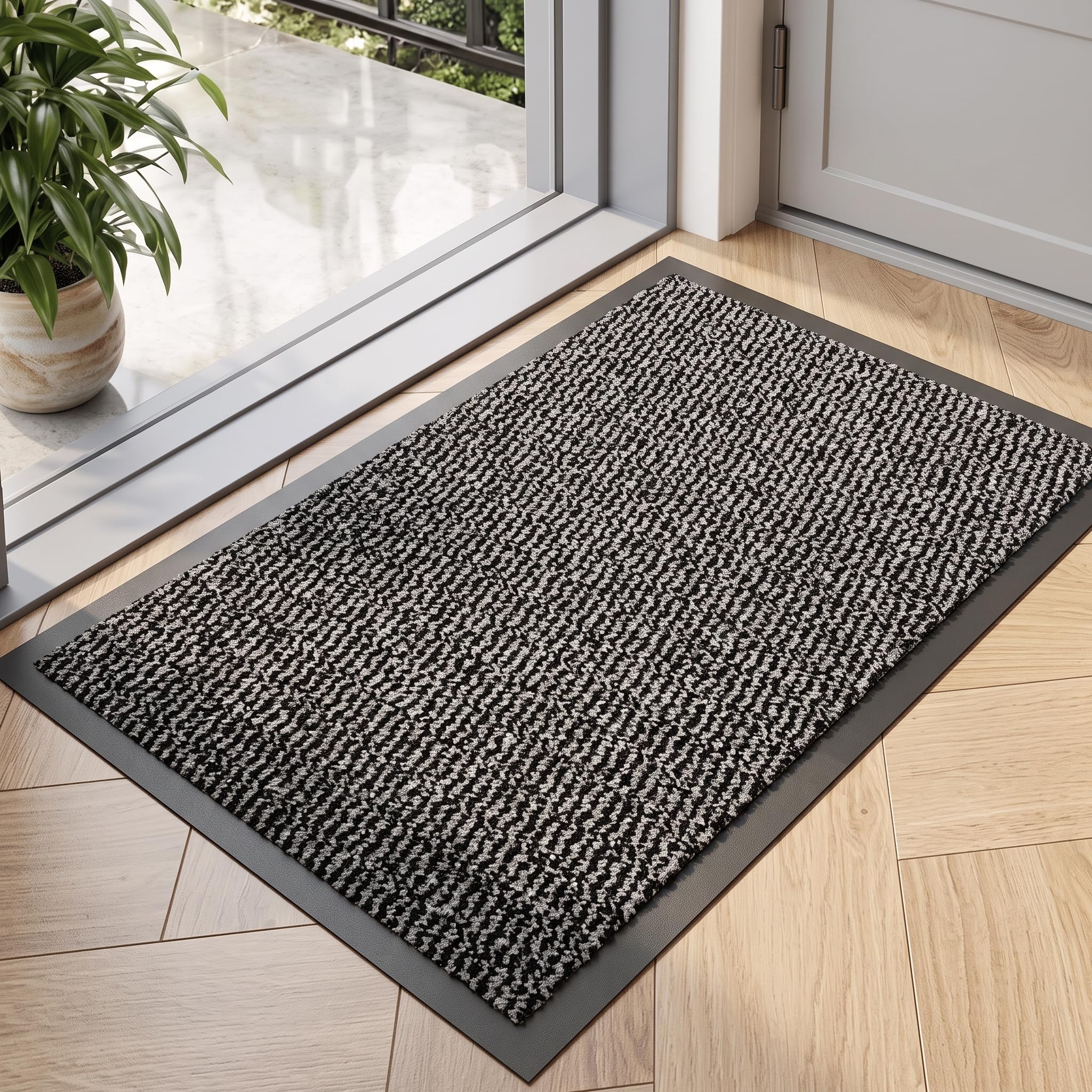 GULLAMBO Non-Slip Floor Mat – Washable Rubber Backed Kitchen Mat, Heavy Duty & Absorbent Dirt Trapper Door Mat for Front & Back Door (Grey 40 x 60cm)