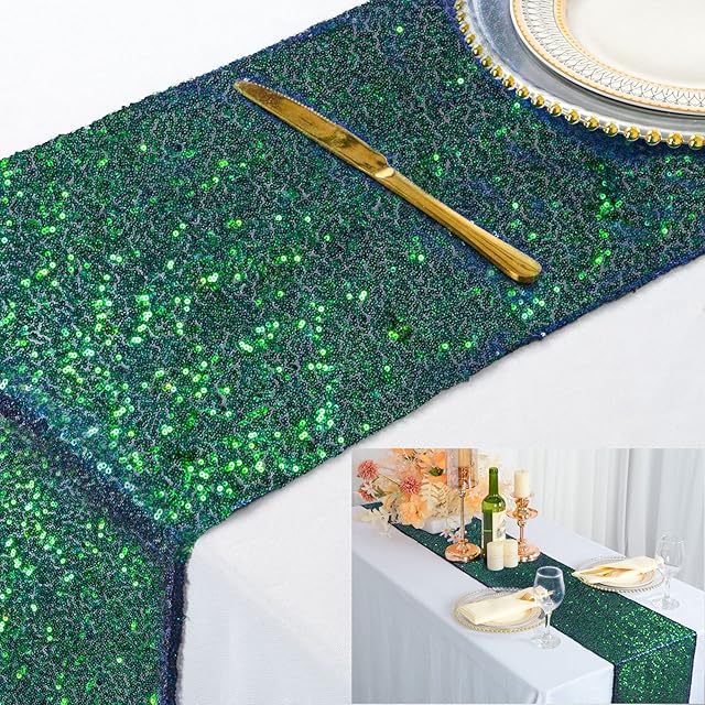 ShinyBeauty 12x72-Inch Sequin Table Runner Colorful Green Dinning Table Runner Home Decoration Table Runner for Party Banquet Glitter Table Runner Birthday Party Decorations Kids