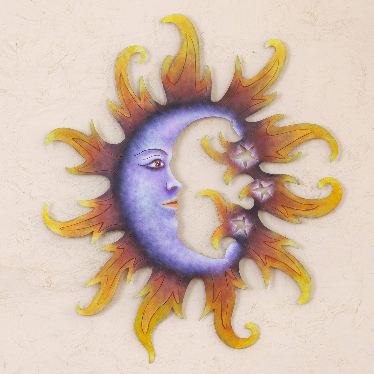 Cheapest 🛒 NOVICA Star Steel Wall Mural, Orange and Purple, Crescent Moon and Stars' Featured Product NOVICA Star Steel Wall Mural, Orange and Purple, Crescent Moon and Stars'