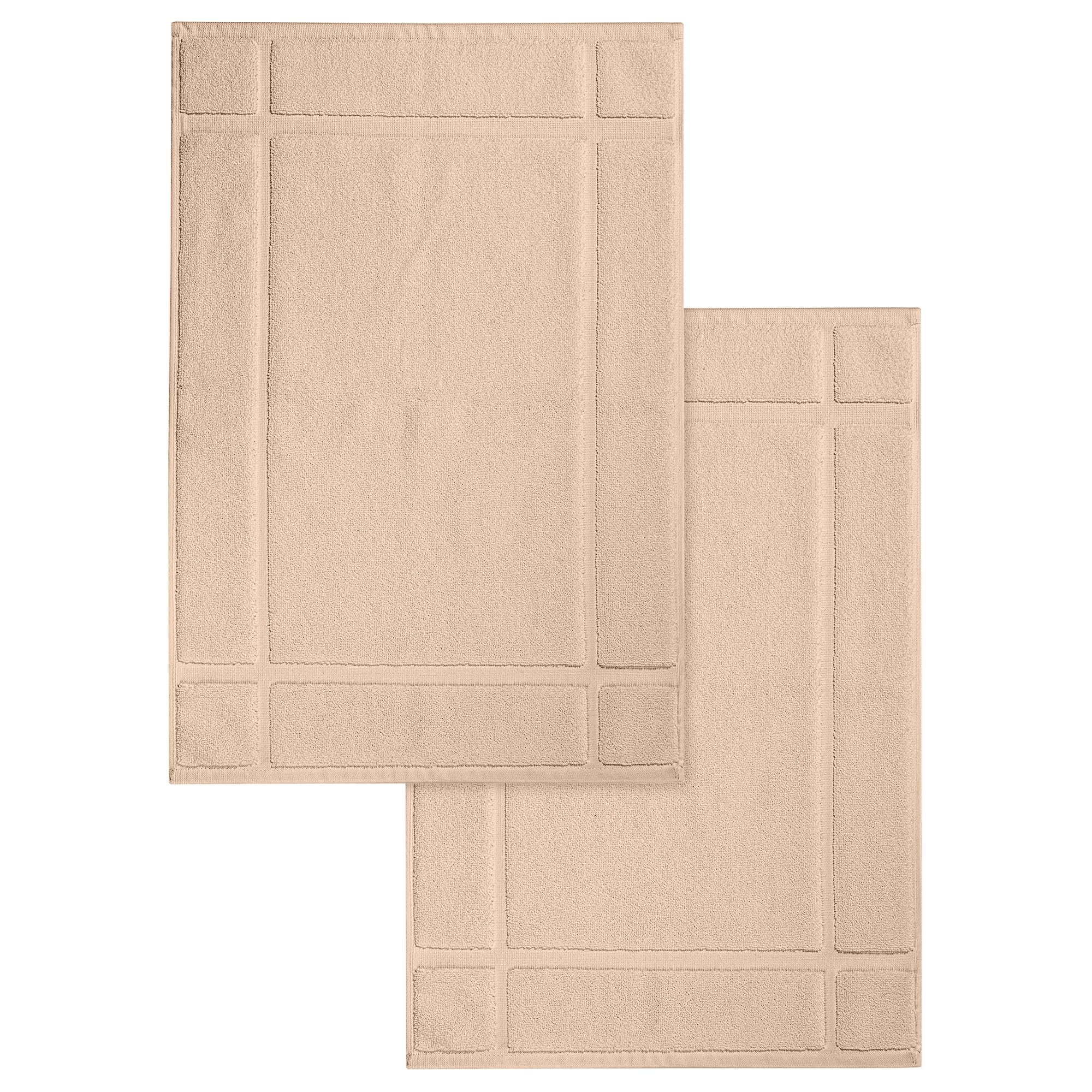 Ample Decor 100% Cotton Bath Mats 24 x 17 Inches, Quick Dry, 1350 GSM Banded Border Shower Bathroom Floor Mat, Not Bathroom Rug - Beige, 2 Pack