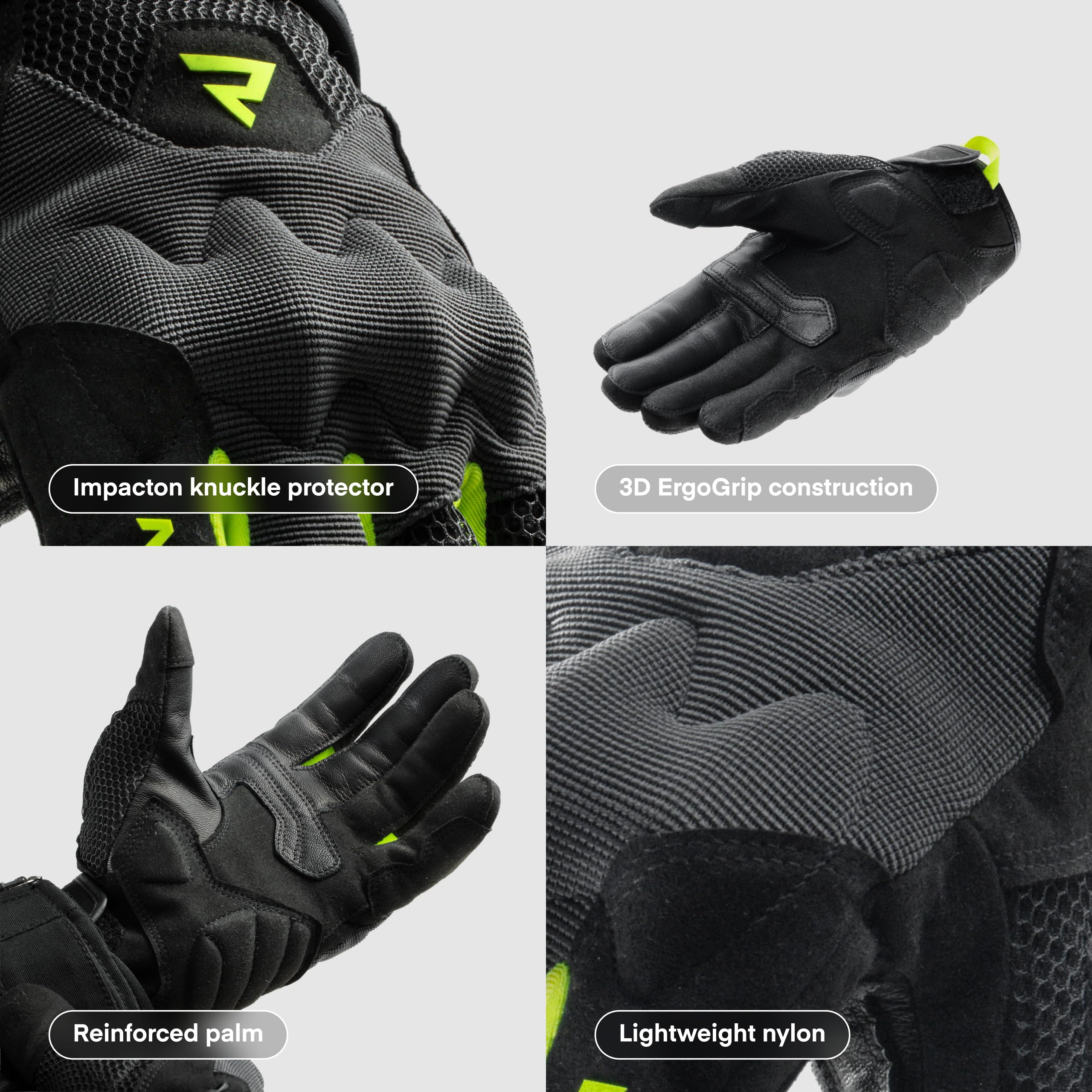 REBELHORN Core Motorradhandschuhe Herren | Textil | Knöchelprotektoren | Große Mesh Belüftungspaneele | Touchscreen-Unterstützung | Schutzstufe 1 KP | Größen bis 3XL