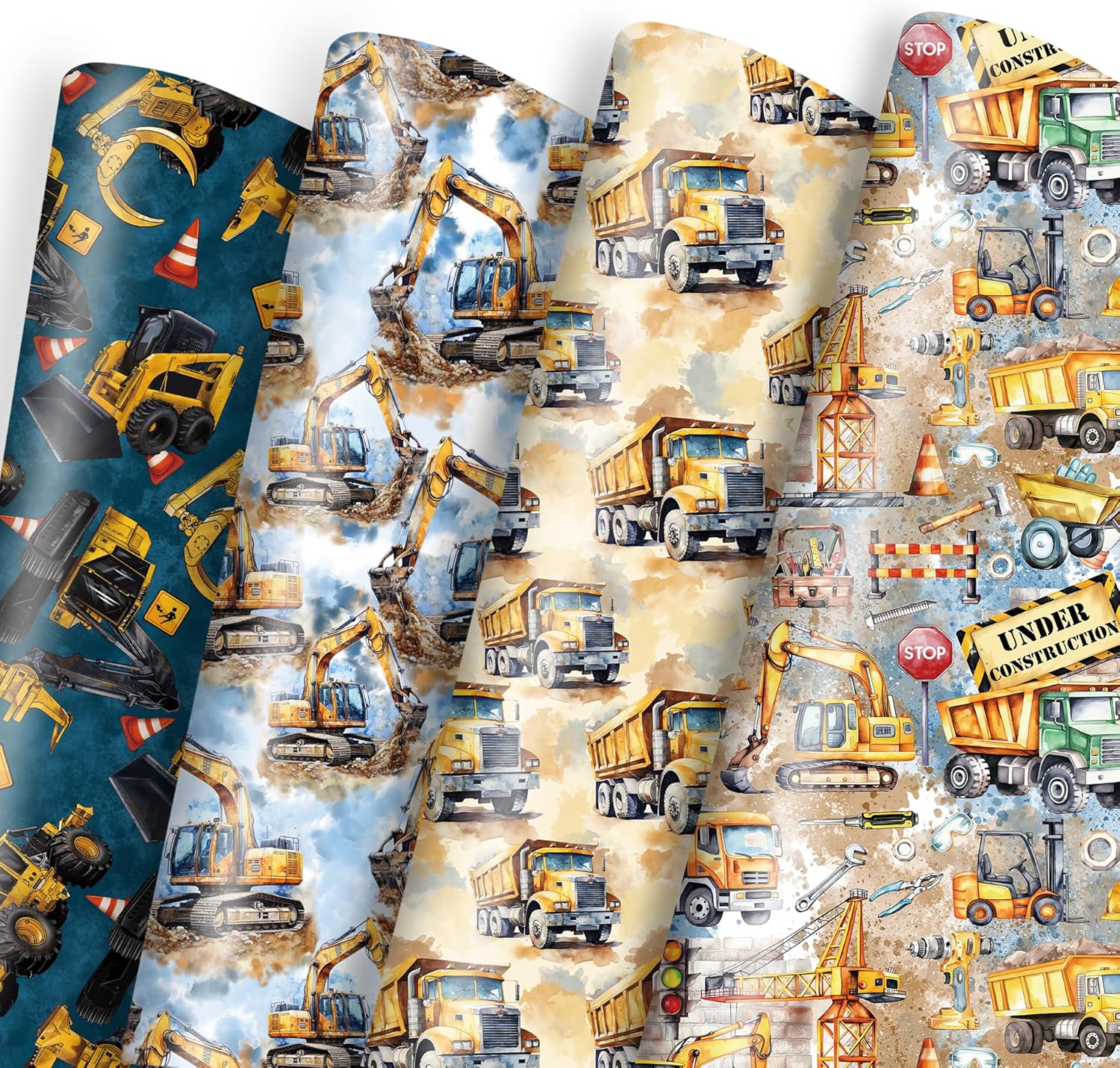 Dtiafu Construction Wrapping Paper 4 Watercolor Birthday