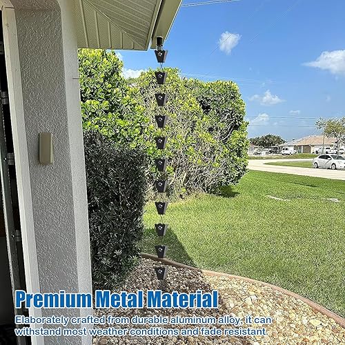 Miniatura 3 de XYWGBMS Large Rain Chains for Heavy Rain, Black Aluminum Gutter Downspouts Diverter Outdoor Decor, Square Rain Catcher Chain Adjustable Length,2.6m