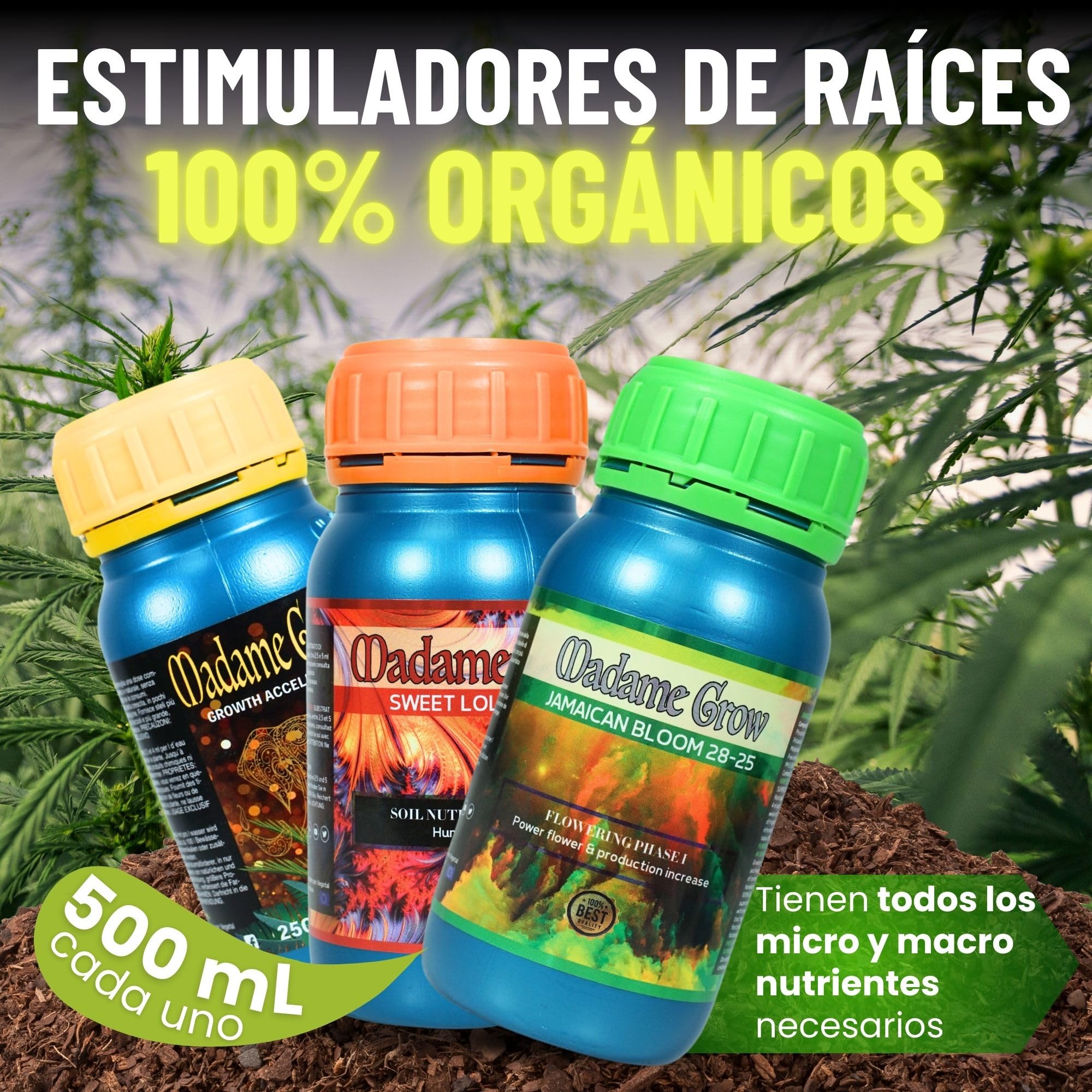 Madame Grow Kit Basic 3x250ml — Pack Fertilizantes Orgánicos Crecimiento y Floración, Abono Líquido Superconcentrado