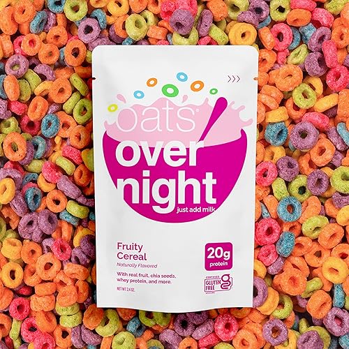 Miniatura 7 de Oats Overnight Fruity Cereal - Avena durante la noche con 0.71 onzas de proteína, batido de proteína de desayuno alto en fibra, avena sin gluten,