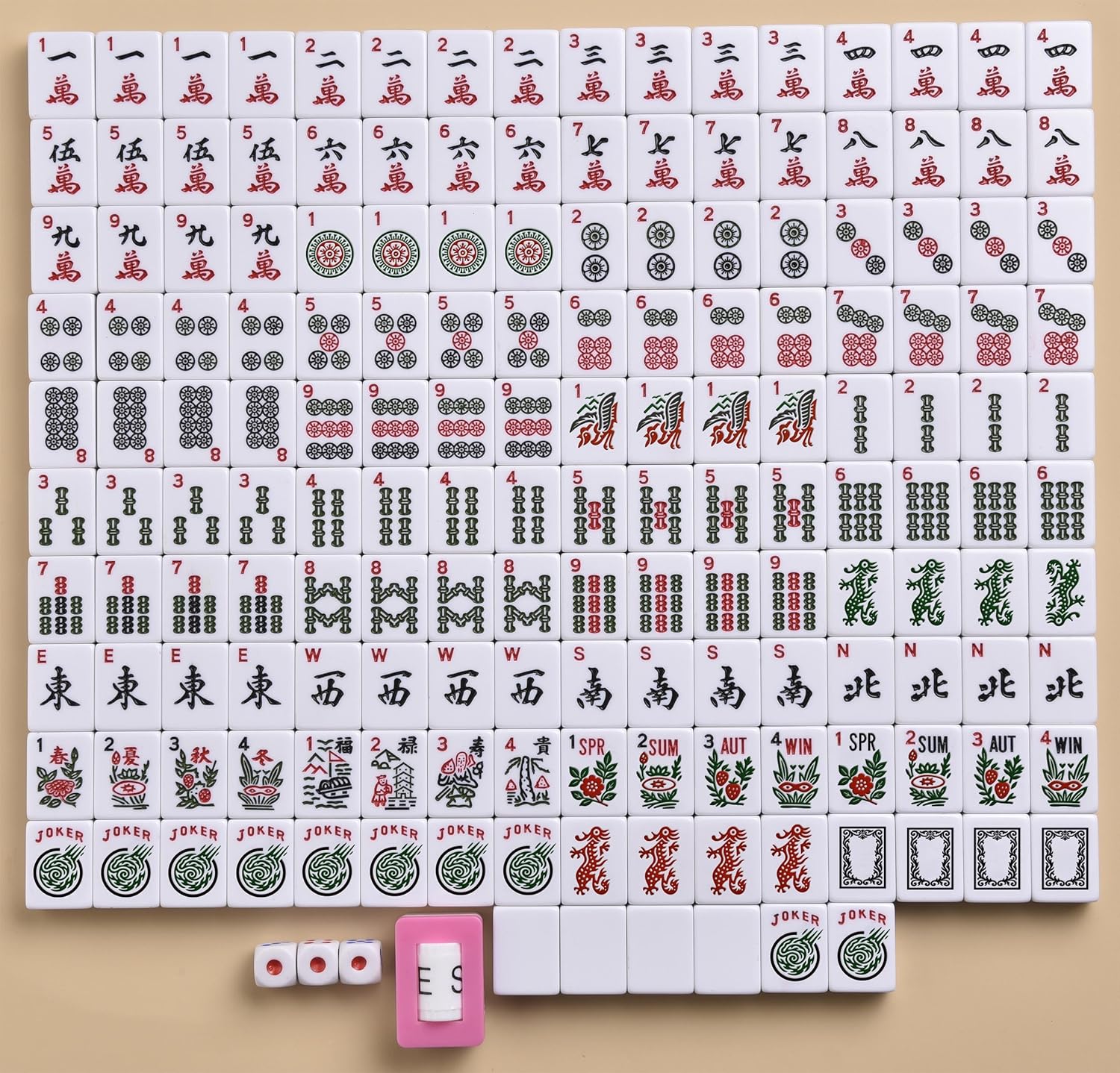 Mose Cafolo American Mahjong Game Set, Pinky Red Carrying Bag,166 Premium White Tiles,4 Color Racks/Pushers,100 Chips,1 Wind Indicator,Western Mahjong Tiles Set,Complete Ma Jong Set