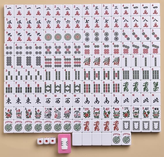 American Mahjong Game Set 166 White Engraved Tiles for Western Mah Jong, Mah jongg Play with Traveler Size Carrying Case, Dices, Chips, Manual,Wind indicator - Racks and Pushers not included
