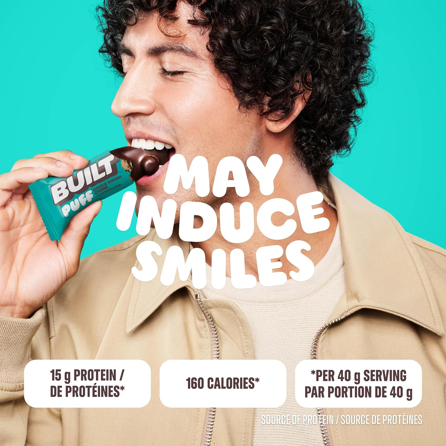 BUILT Bar Puff Protein Bars - Cookie Dough - 15g Protein Snack Bars with Collagen - Calorie Conscious, No Gluten Free - 12 Count