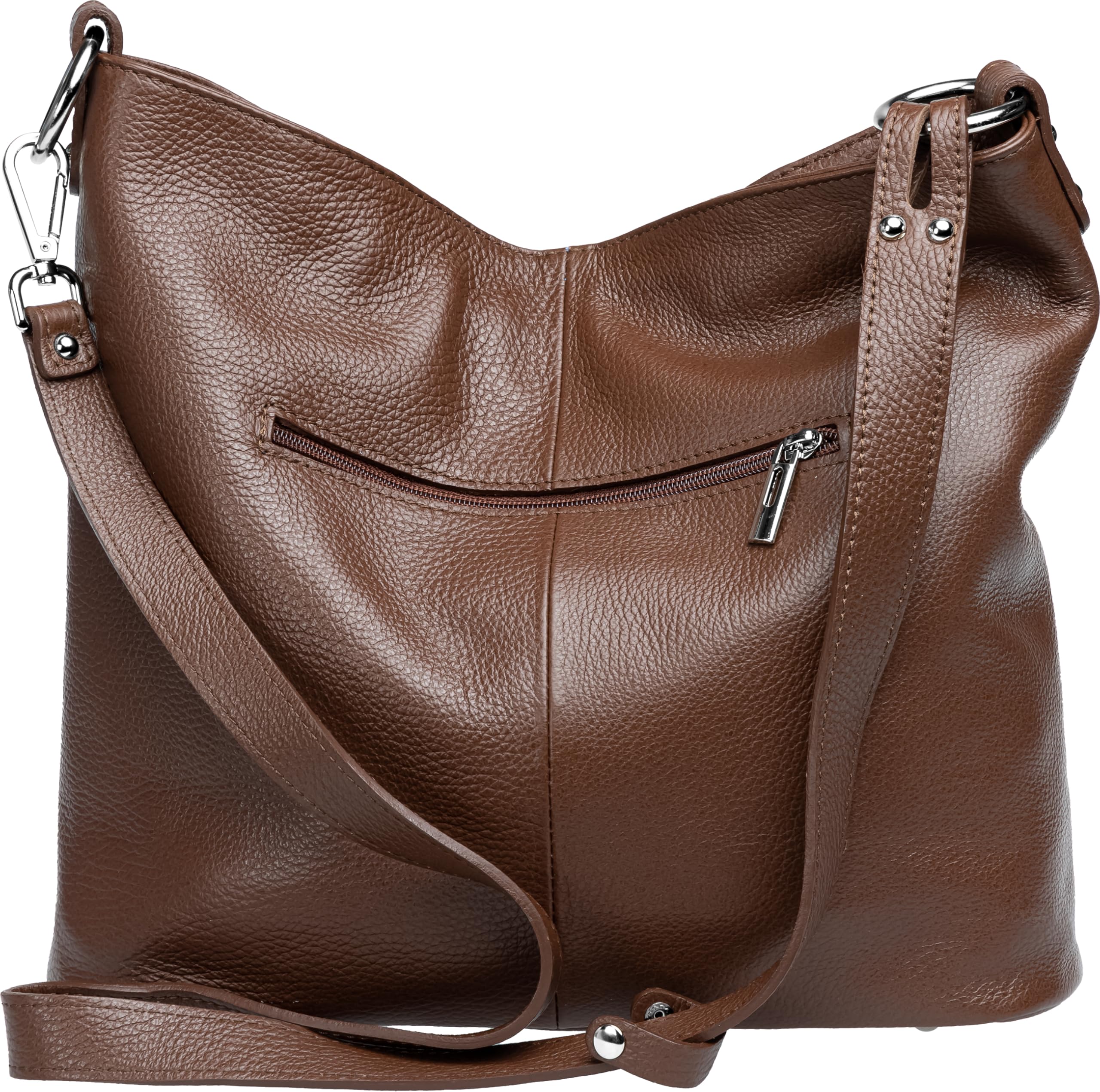 Caspar Sportlich Elegante Ledertasche 2-in-1 Damen Schulter- und Umhängetasche - PREMIUM LINE - Modell No.806 - Made in Italy
