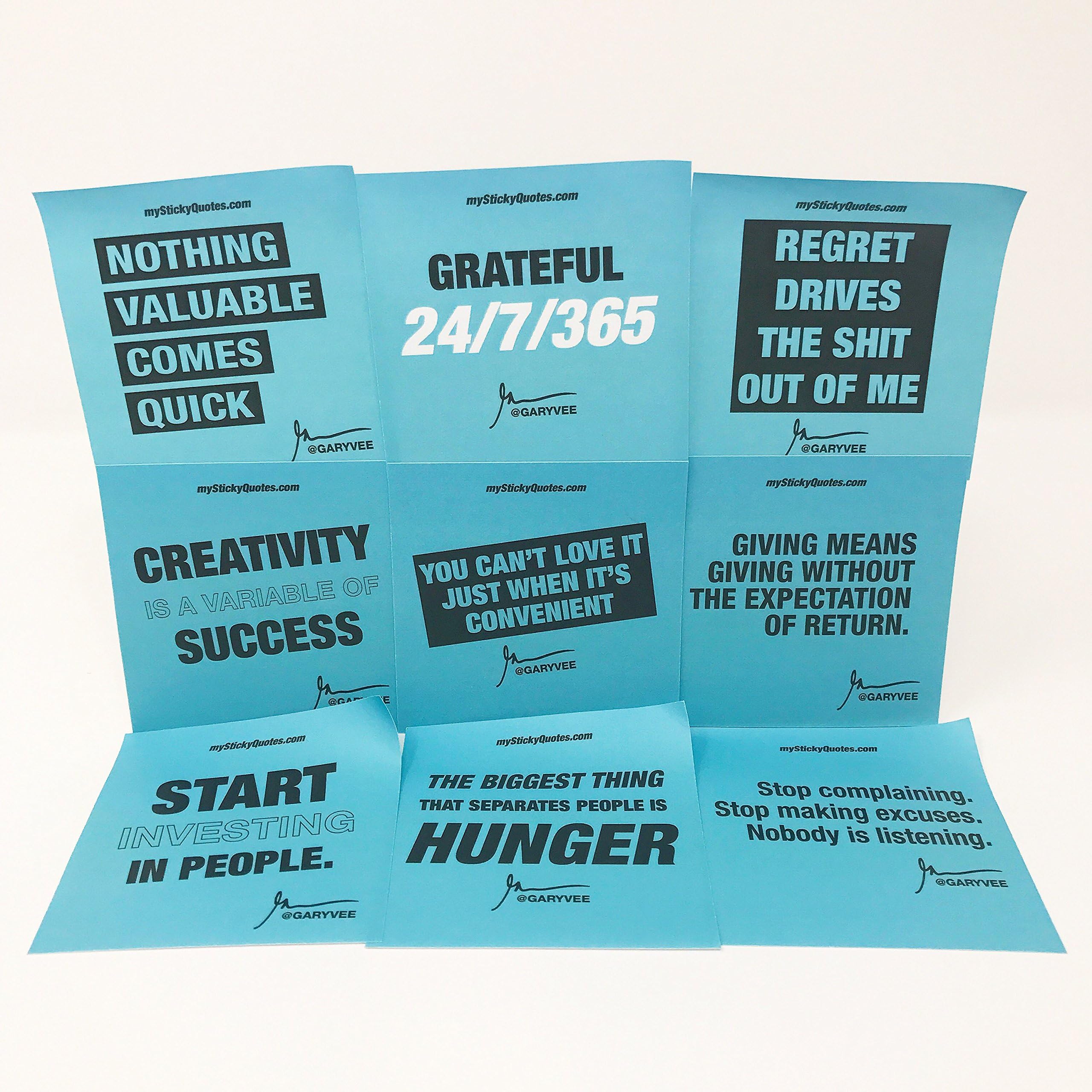 Gary Vaynerchuk Sticky Notes Raw & Uncut Quotes – Perfect for Self Development, Business Inspiration & Office Motivation – 1 Pad 50 Sheets/Pad 25 Unique Quotes & Designs - Blue Notes Black Text