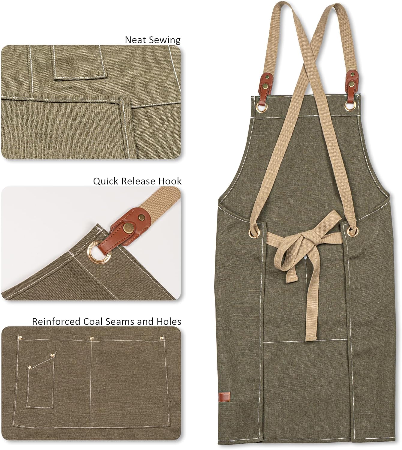 MT WORLD Canvas Apron for Men Personalized Cooking Aprons for Men Embroidered Kitchen Chef Apron Cafe Bartender Barista Apron - Image 2