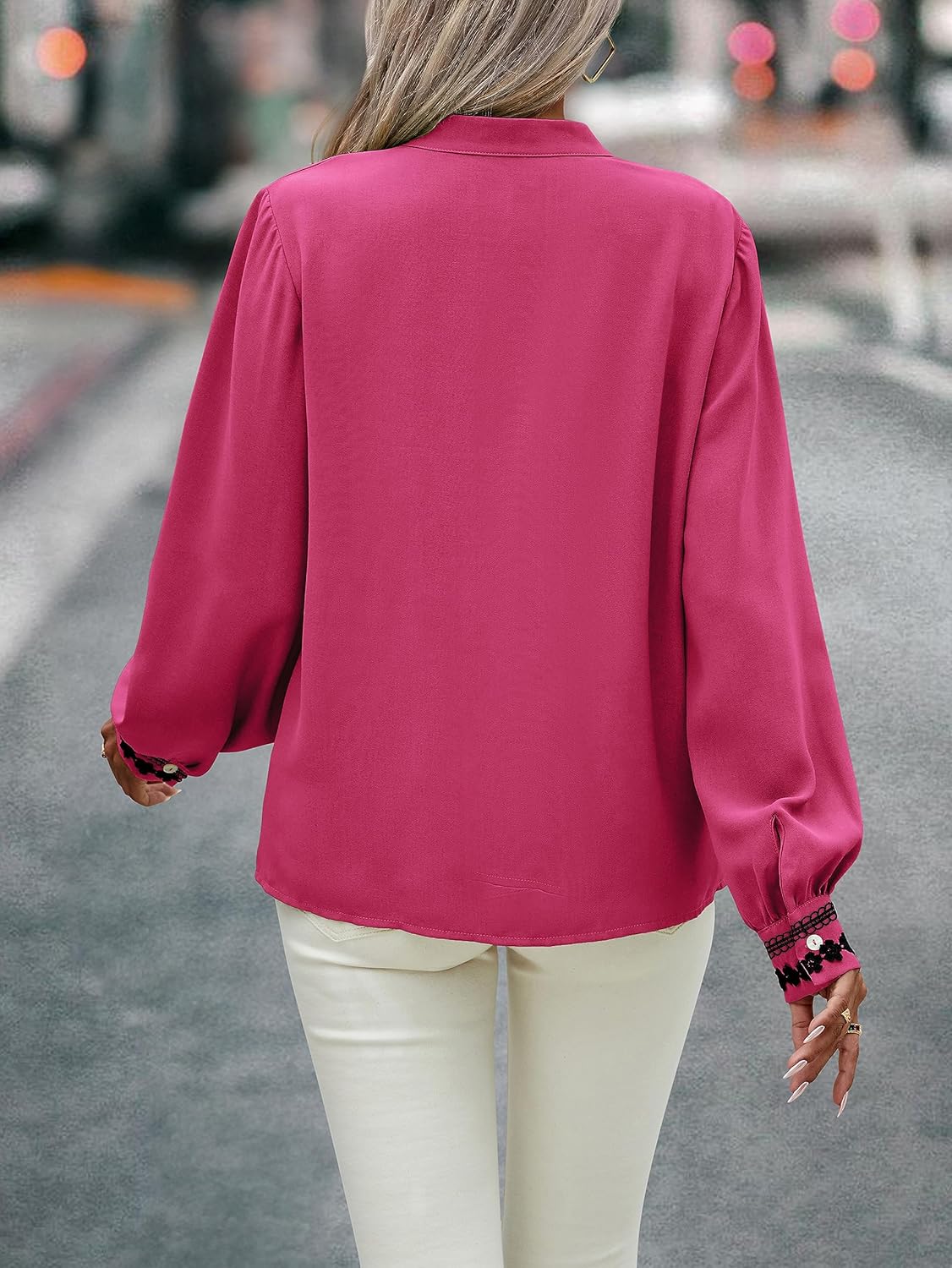 Theenkoln Womens Work Button Blouses: Long Sleeve V Neck Lace Casual Button Down Fall Trendy Shirts - Image 3