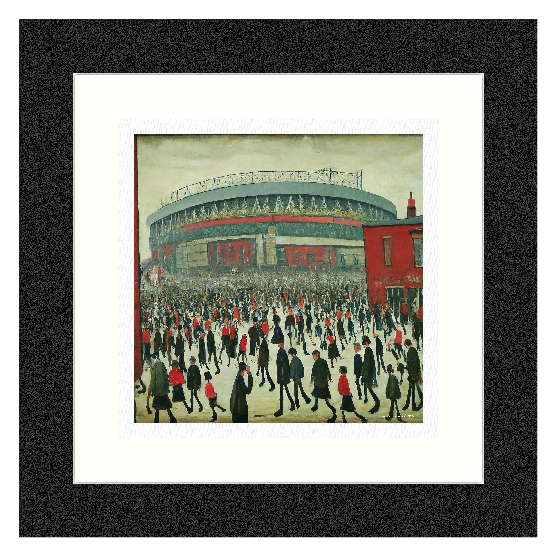 Greetingles Lowry-Style 12"/31cm Square Framed Print. Beautiful Black Ash Frame (Lowry, The Red Stadium)