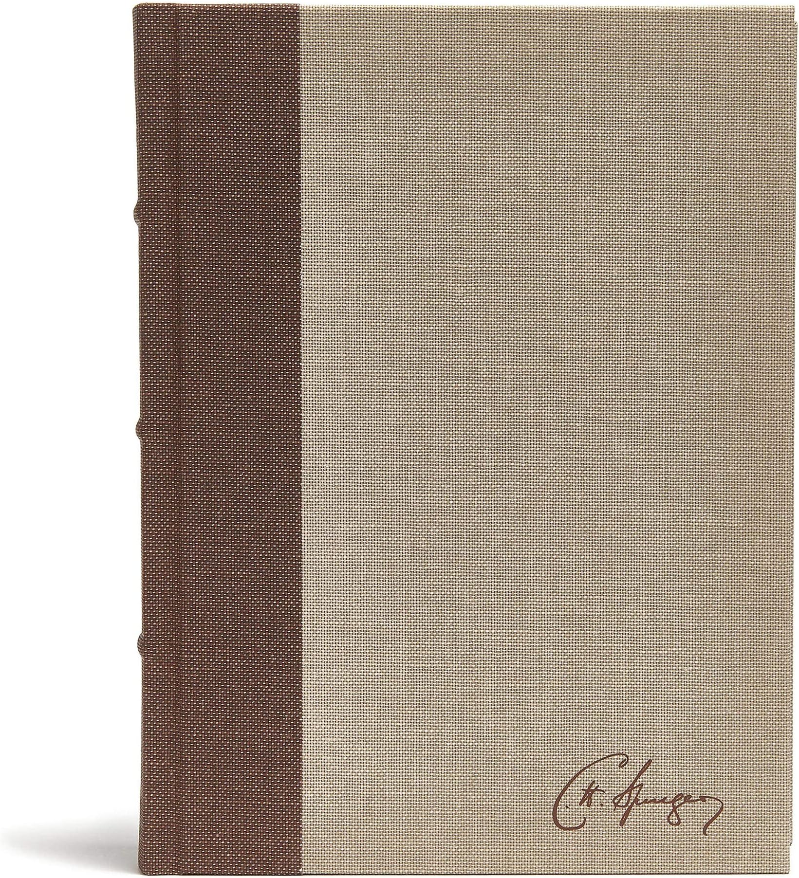 CSB Spurgeon Study Bible, Brown/Tan Cloth Over Board, Black Letter, Study Notes, Quotes, Sermons Outlines, Ribbon Marker, Sewn Binding, Easy-to-Read Bible Serif Type