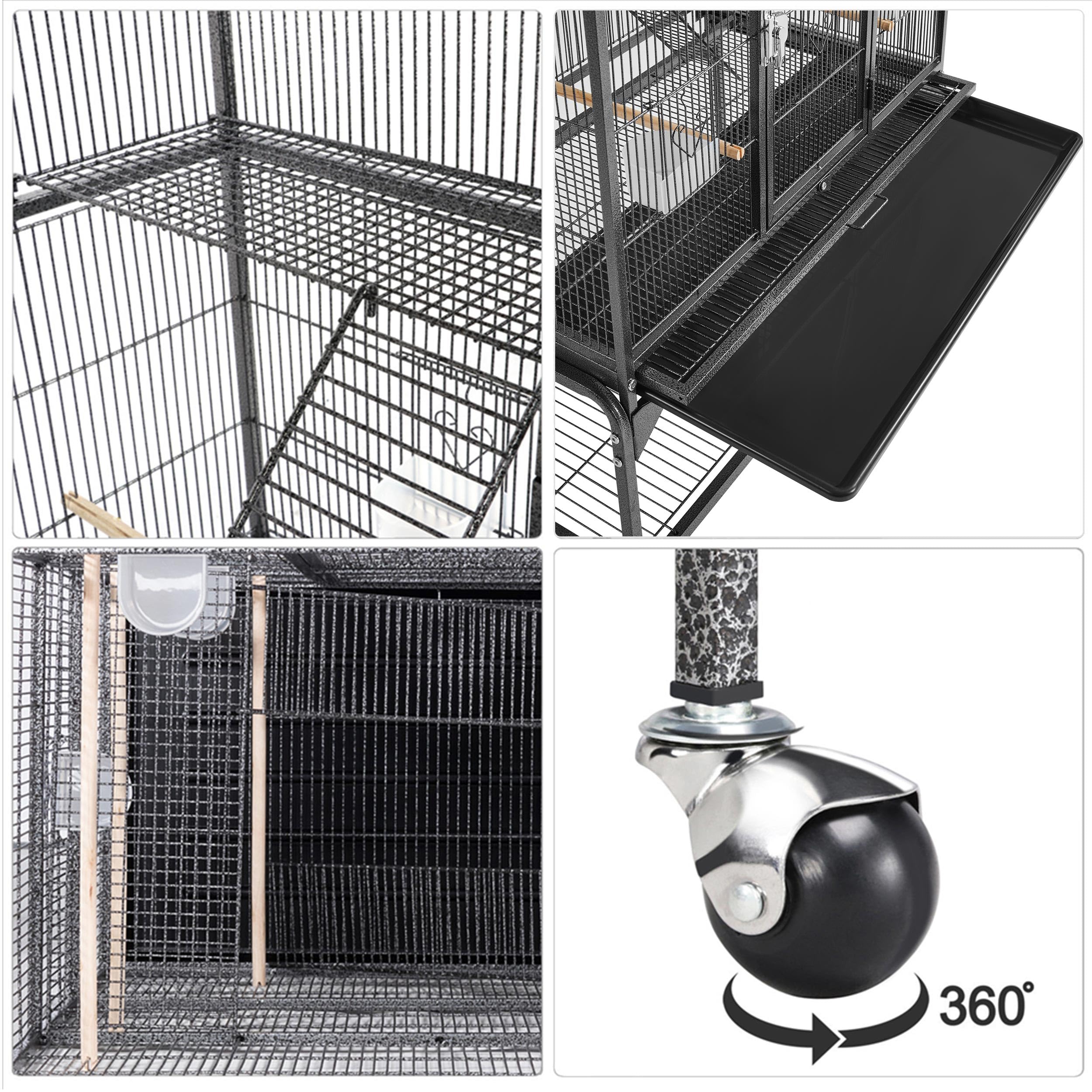 Yaheetech Gabbia Voliera per Uccelli Pappagalli Inseparabili Calopsite Grande con Piedistallo in Metallo Giocattolo Gabbia per Conigli Nano Criceti Gatti 77 x 46 x 175,5 cm Nera