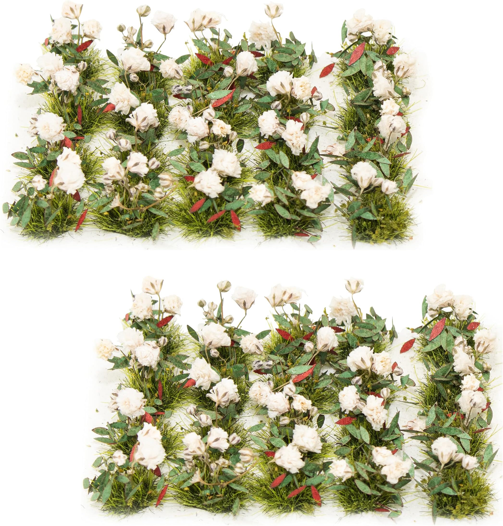 40 Pcs Flower Cluster Flower Vegetation Groups Grass Tufts Miniature Static Scenery Model for DIY Architecture Building Model Railway Train Diorama Garden Scenery Landscape Layout (White)
