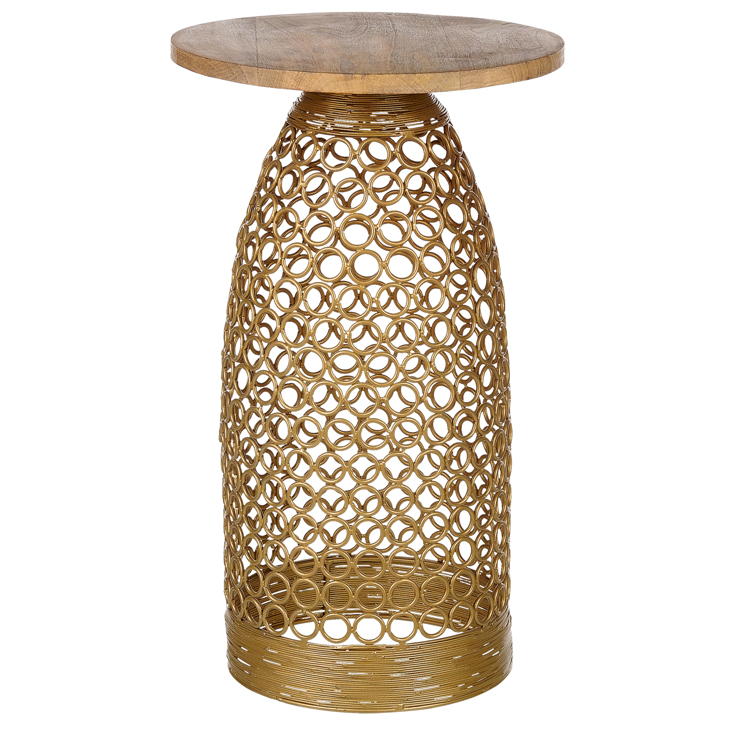 Beliani Beistelltisch Mango Holz rund ø 30 cm Heller Holzfarbton/Gold Modern Waihi