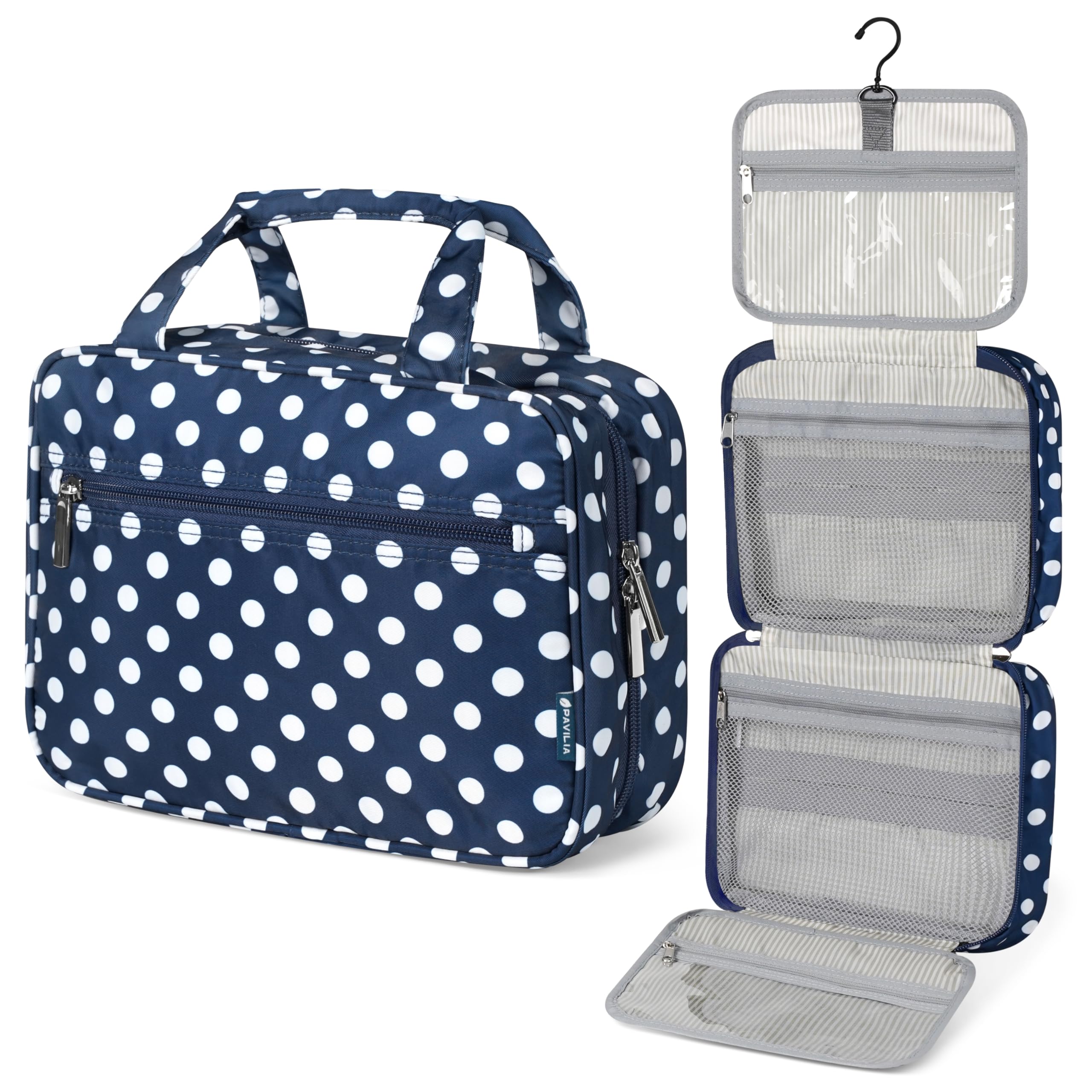 PAVILIA Borsa da toilette da appendere borsa da viaggio donna e uomo, organizer pieghevole per cosmetici, borsa per il trucco resistente all'acqua, accessori da toeletta, grande kit essenziale da