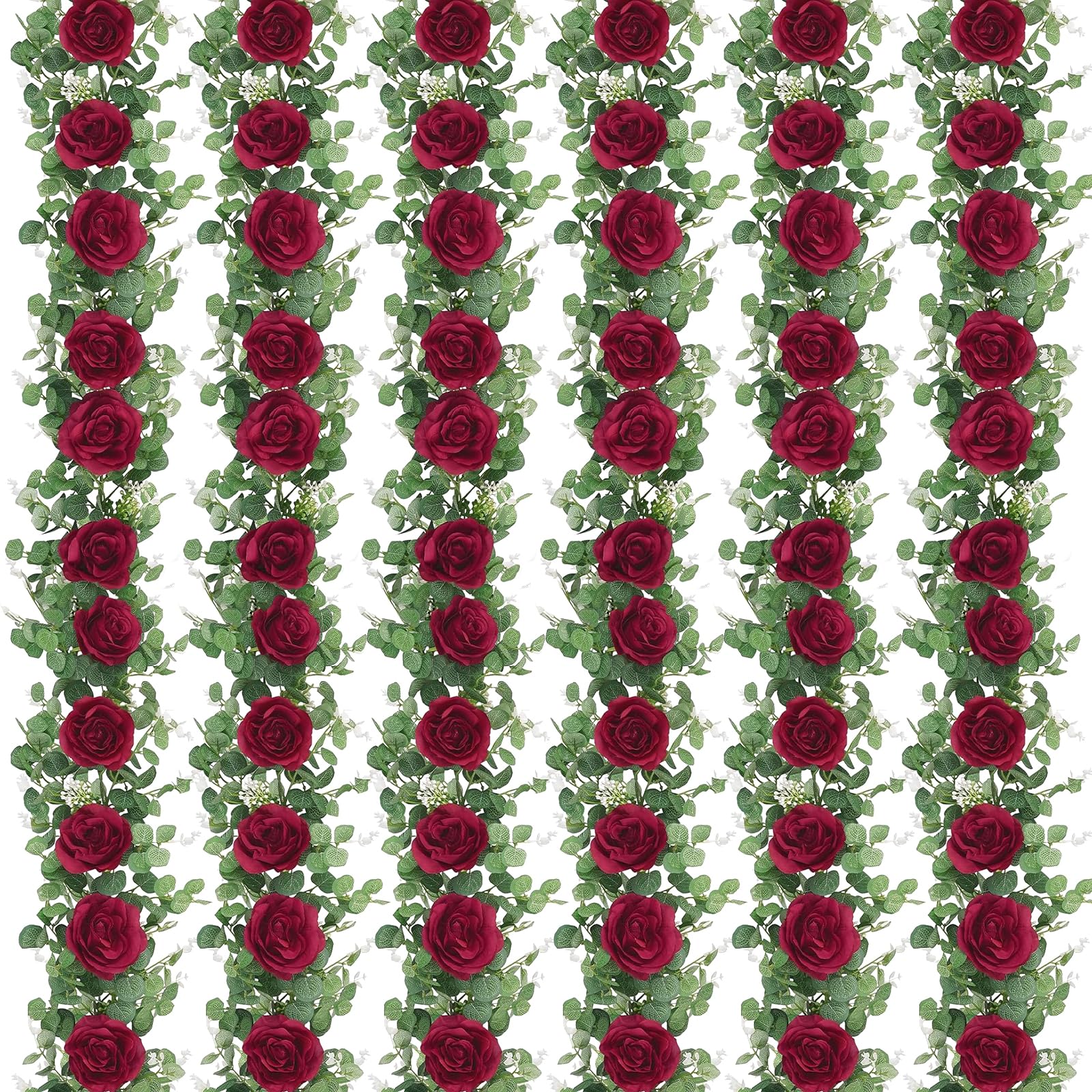 Photo 1 of Dolicer Artificial Eucalyptus Garland with Red Roses, 6 Pcs