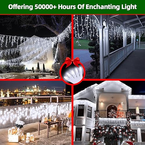 Miniatura 7 de 1296 luces LED de Navidad para exteriores con 288 gotas, luces de Navidad de 131 pies con 8 modos de temporizador, luces parpadeantes de Navidad