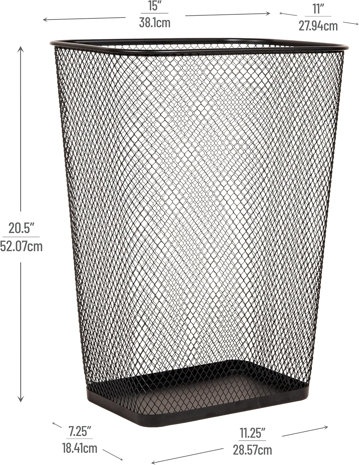 Mind Reader 10 Gallon Executive Waste Paper Bins, Solid Bottom, Non Slip Pads, Office and Home, Metal Mesh, Set of 2, Black