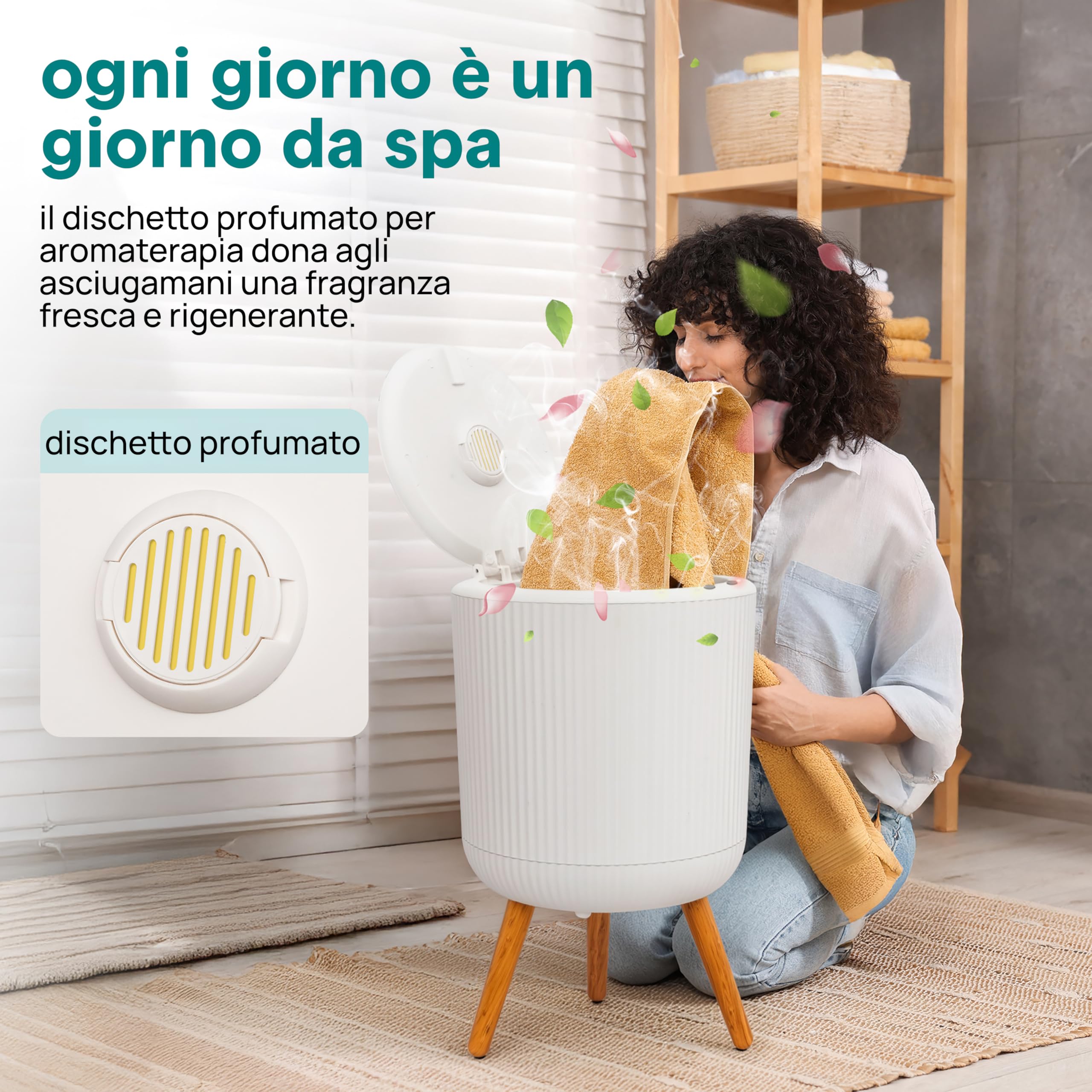 SereneLife Scaldasalviette Elettrico Bagno Autoportante, Scaldasalviette Elettrico 46 cm, Capacità 12 L, Timer Integrato, Dischi Aroma, LED, per Asciugamano, Accappatoio o Coperta, Grigio