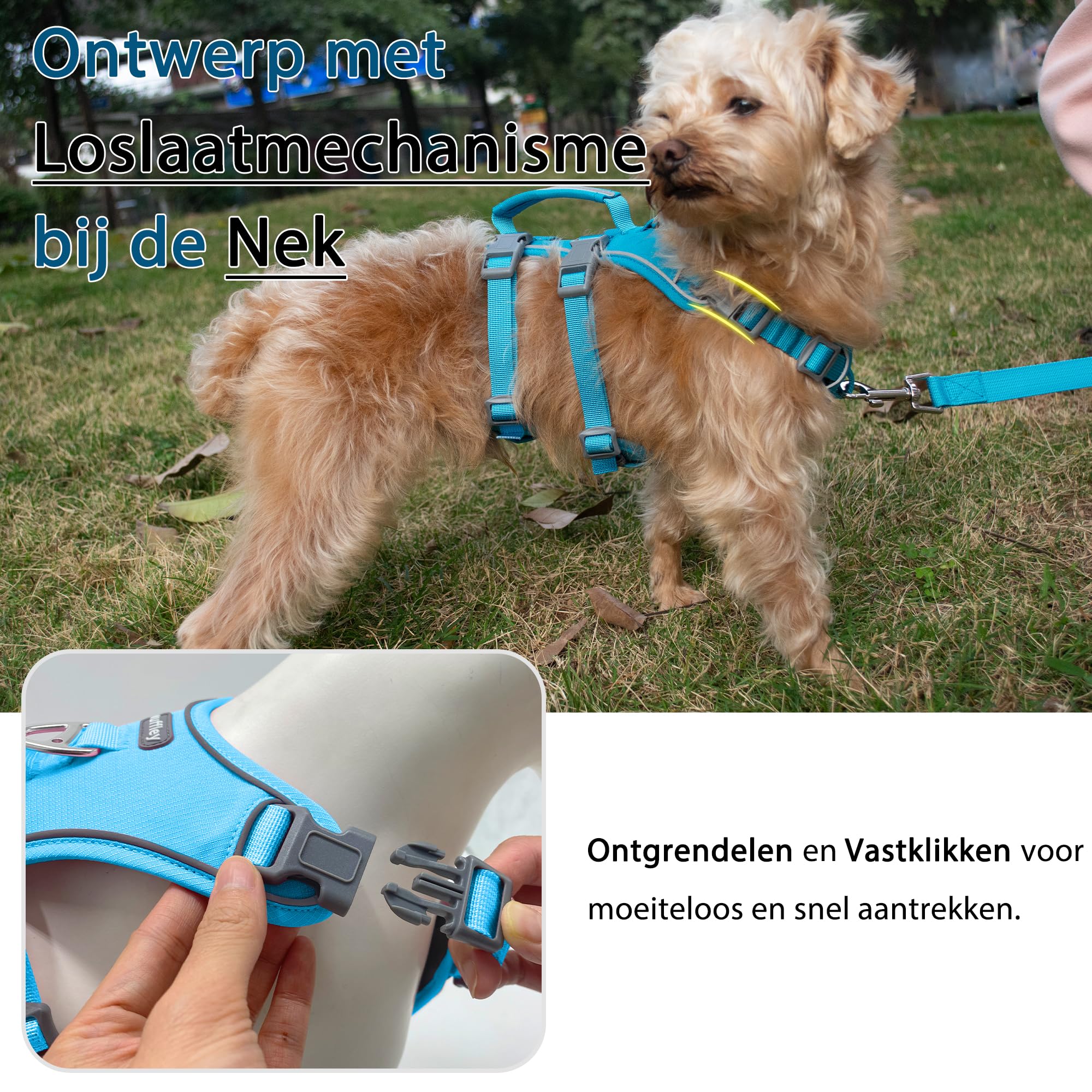 Wuffley Escape Proof Honden Harnas en Lijn Set, Lichtgewicht