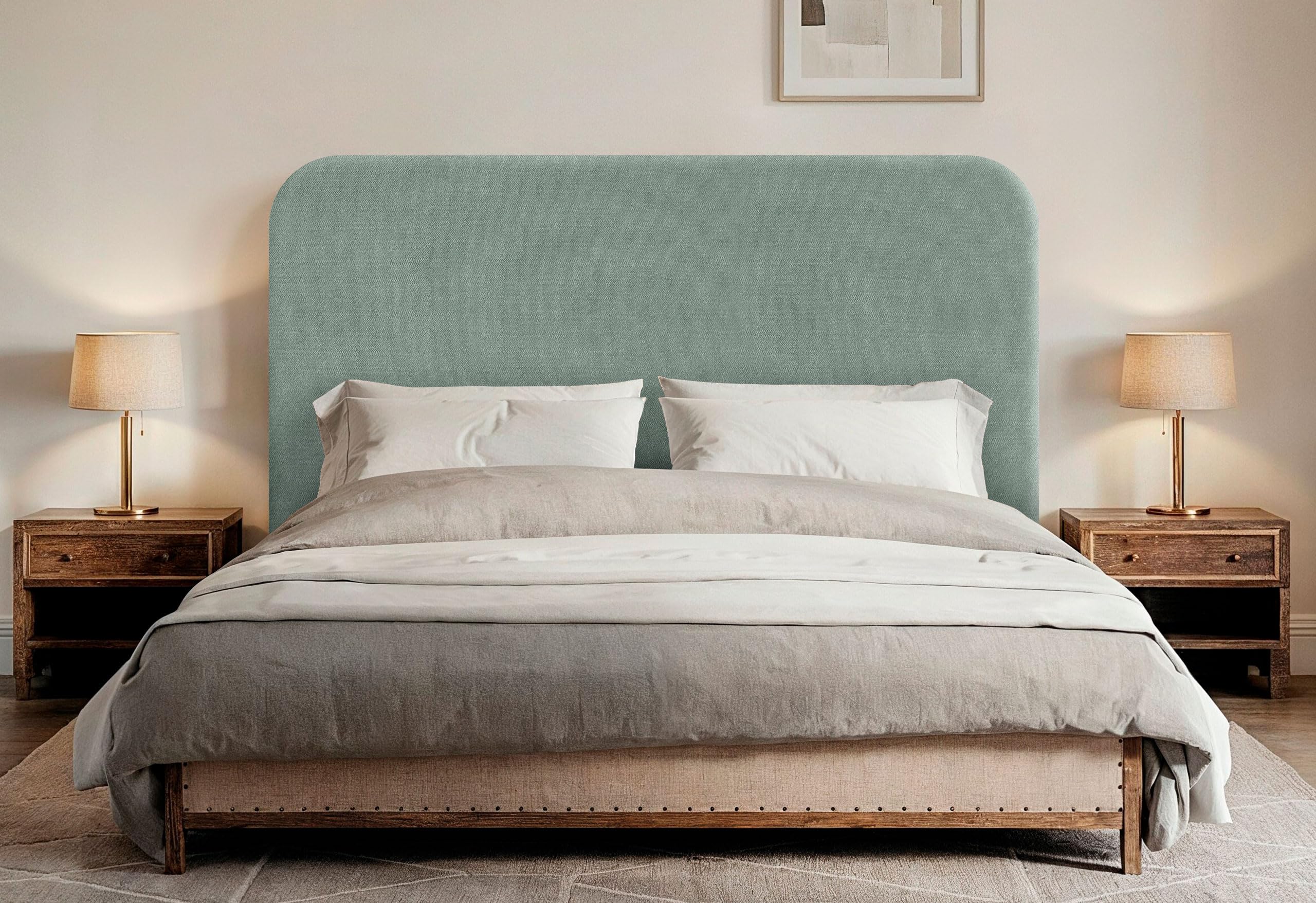 DHOME Cabecero Tapizado Liso Curvo Tela Aqualine 70cm Altura con Patas para Pared Acústicos Cabeceros Absorbentes Cabezal Cama Dormitorio (Verde Agua, 160cm)