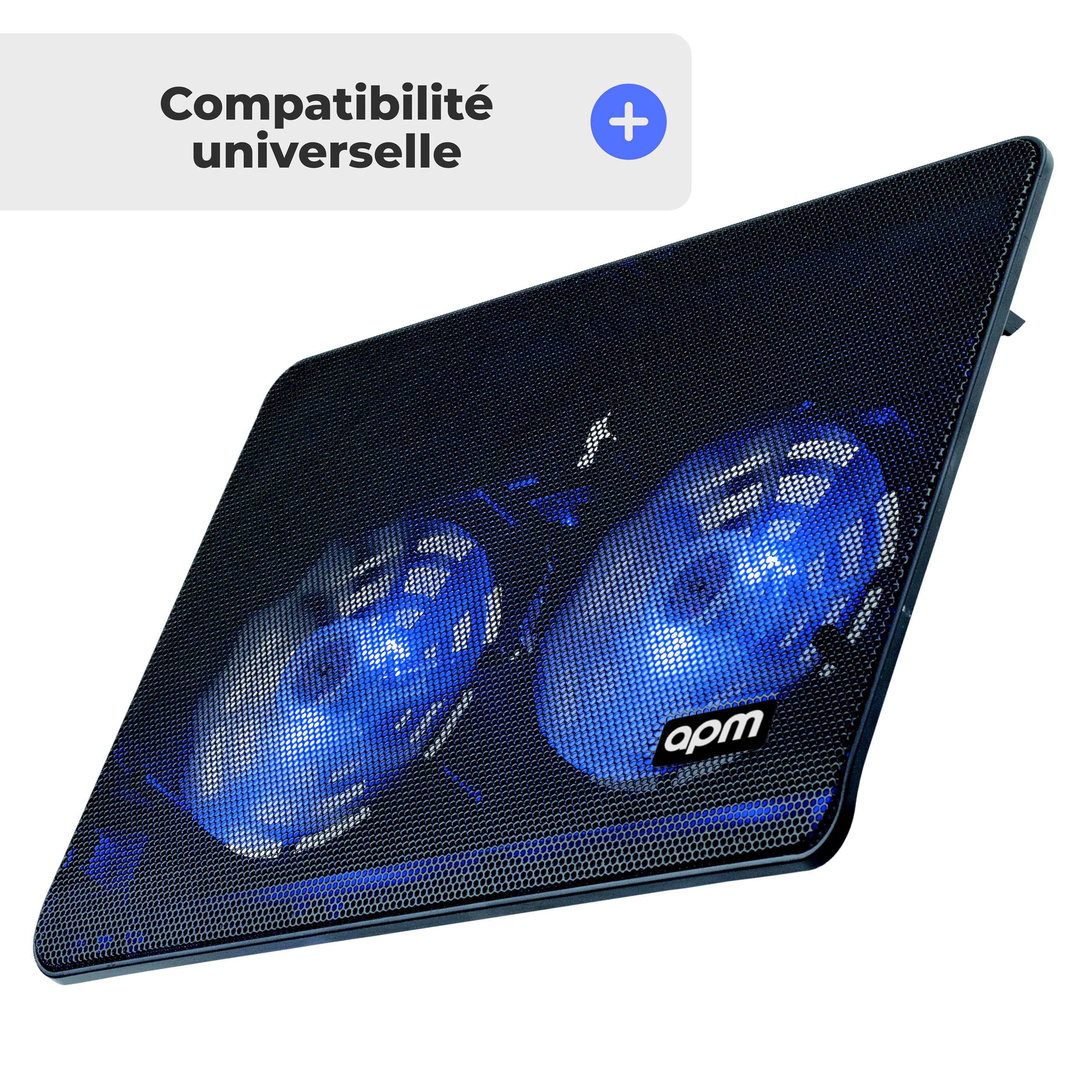 Support Ventilé pour Ordinateur Portable 12"-17", 2 Ventilateurs Silencieux LED Bleue, Structure Métal Résistante, Hauteur Réglable