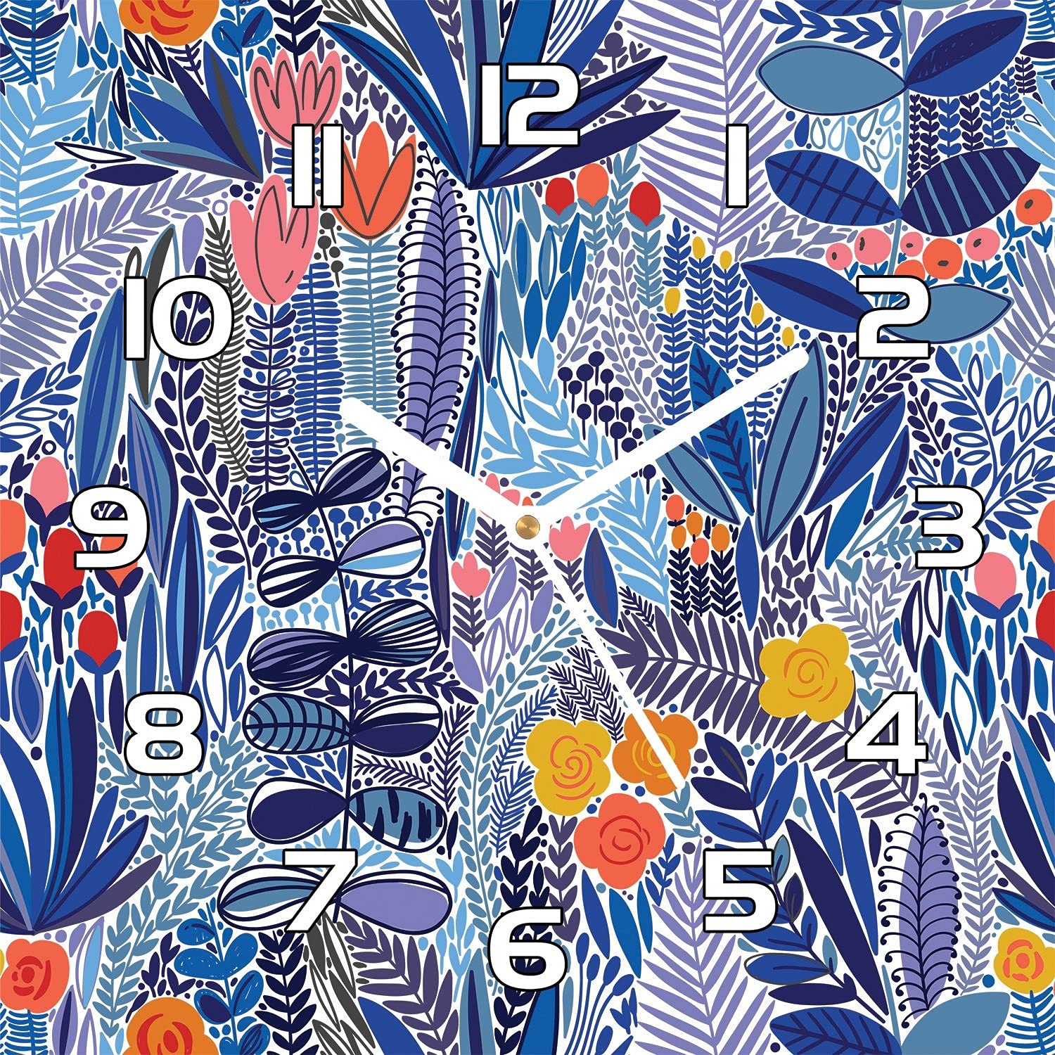 Horloge en verre Fleurs Sauvages 30x30 cm lisible avec aiguilles noires