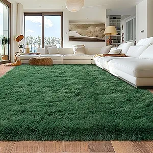 Rugs for Living Room 9x12, Soft Shaggy Modern Shag Area Rug for Bedroom, Upgrade Non-Slip Plush Fluffy Carpet for Kids Boys Girls Room Home Decor Aesthetic, Blackish Green
