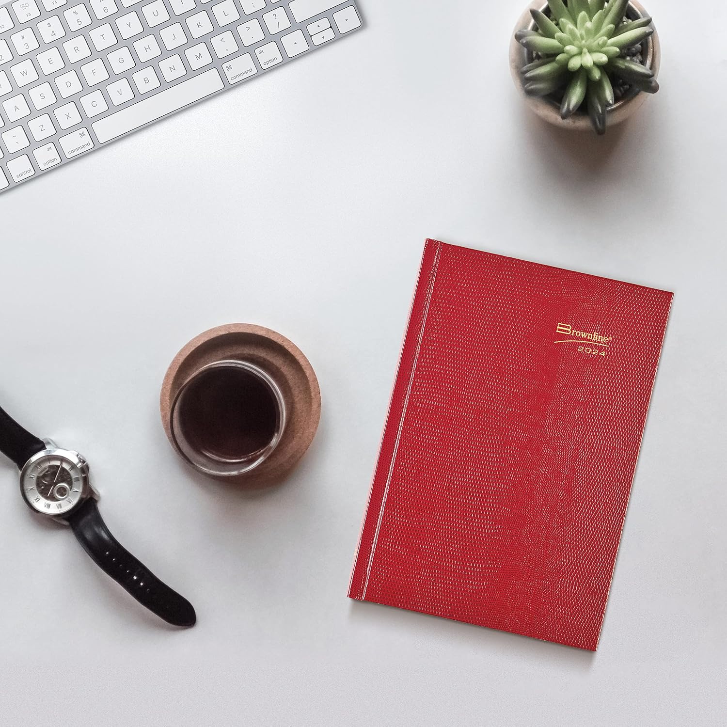 Brownline 2024 Traditional Daily/Monthly Planner, Untimed Journal, 12 Months, January to December, Perfect Binding, 8.25" x 5.75", Bright Red (CB389.RED-24)