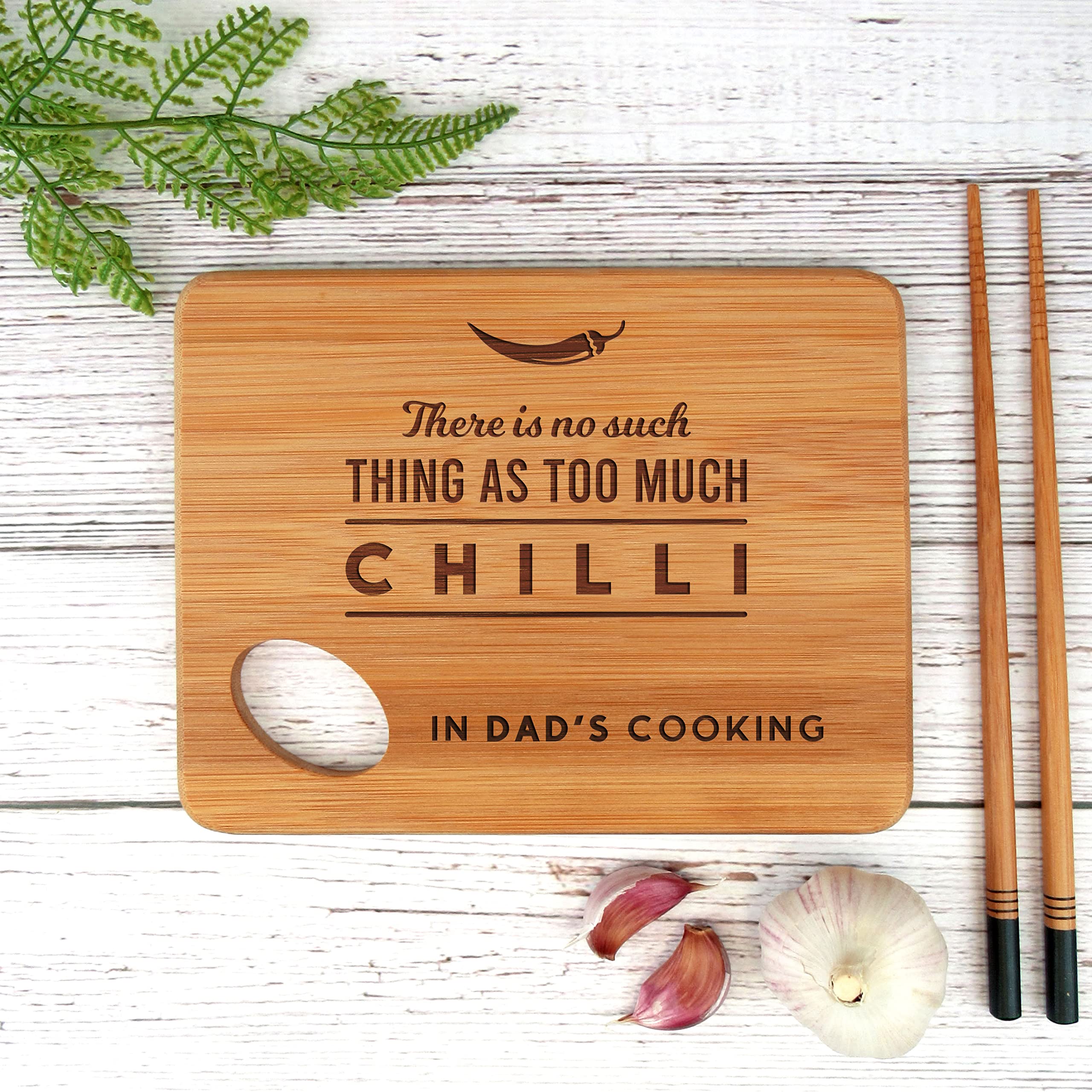 eBuyGB Small Personalised Wooden Chopping Board, There is No Such Thing As Too Much Chilli, Funny Cooking Gift, Serving Cutting Board, Chilli Lover Gifts for Him Her
