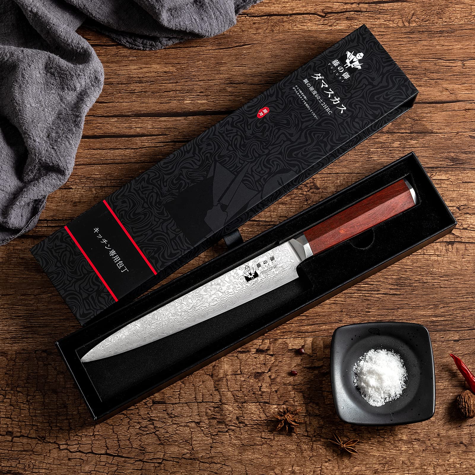 Slicing Knife 8 inch Damascus VG-10 Super Steel 67-Layer Damascus Slicing Carving Knife with Hexagon Natural Wood Handle for Beautiful Thin Slices of Pork, steak, brisket, and Poultry — Amazon image 3