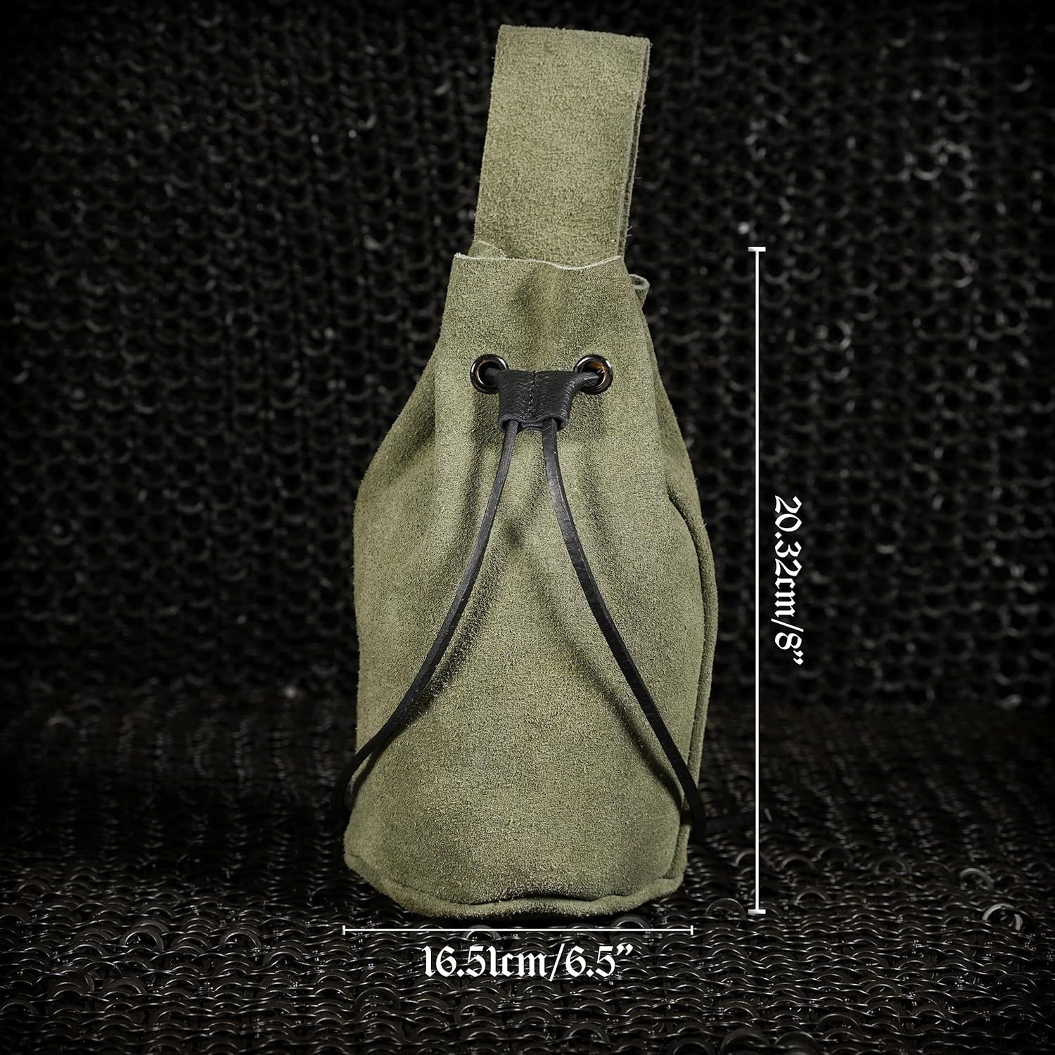 Mythrojan Drawstring Belt Bag Renaissance Costume Accessories Medieval Suede Leather Purse Viking Coin Jewelry Pouch Waist Bag for LARP, Festivals, Renfaire, Reenactments Green- 8" x 6.5" - Image 4