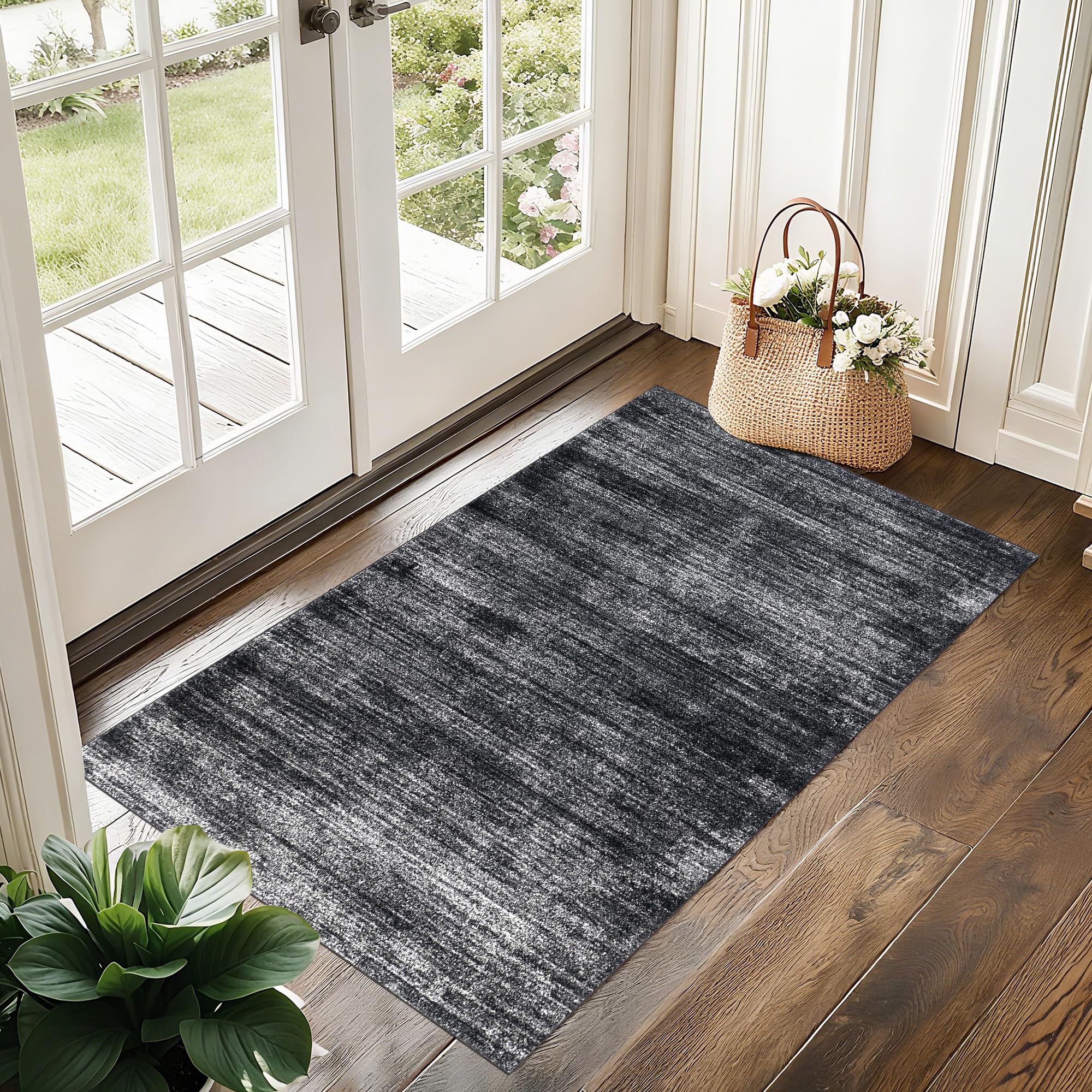 BILEEHOME Black and White Rug for Bathroom Kitchen,Washable Non Slip Abstract Area Rugs for Entrway,2x3