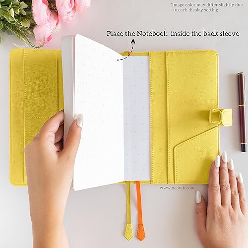 Miniatura 5 de NEORAH Funda para cuaderno A5 con botón a presión + diario de cuadrícula de puntos, funda de piel sintética + bucle para bolígrafo, 2 compartimentos