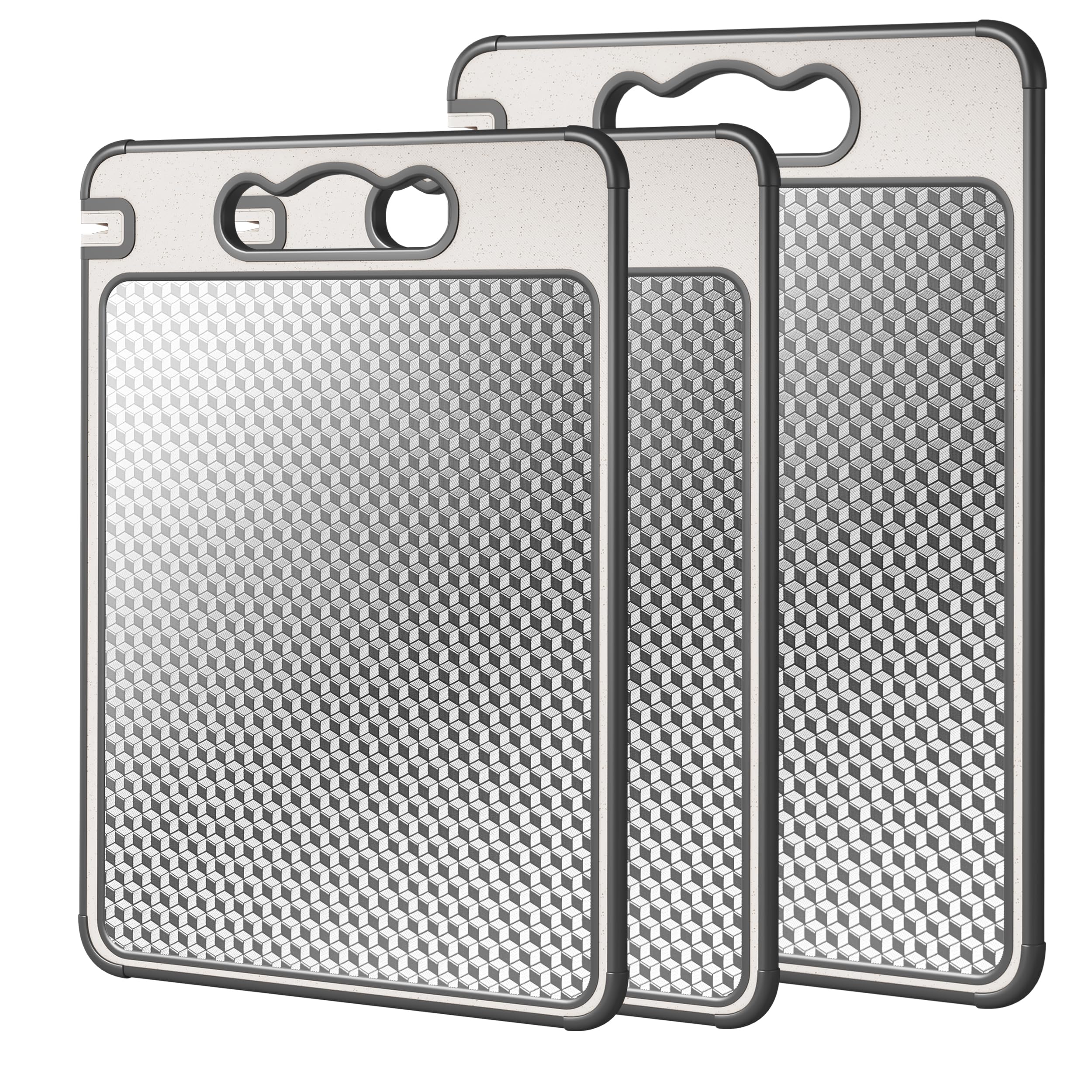 3Pcs Cutting Board Set for Kitchen, 16"*11"(1pack)&14.4"*9.8"(2pack), Double Sided 304 Stainless Steel & Wheat Straw, Scratch Resistant Mesh Design,