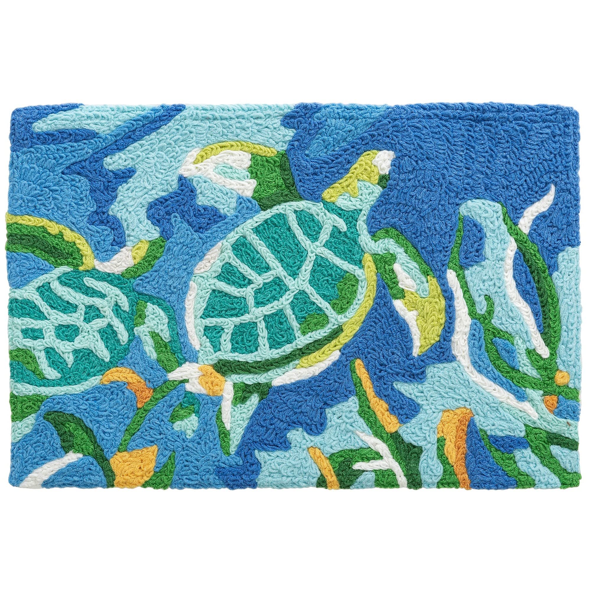 Tutrles Turtles Swimming in Seaweed Jellybean Accent Rug with Turtles Coastal Rug 20"x30" Doormat