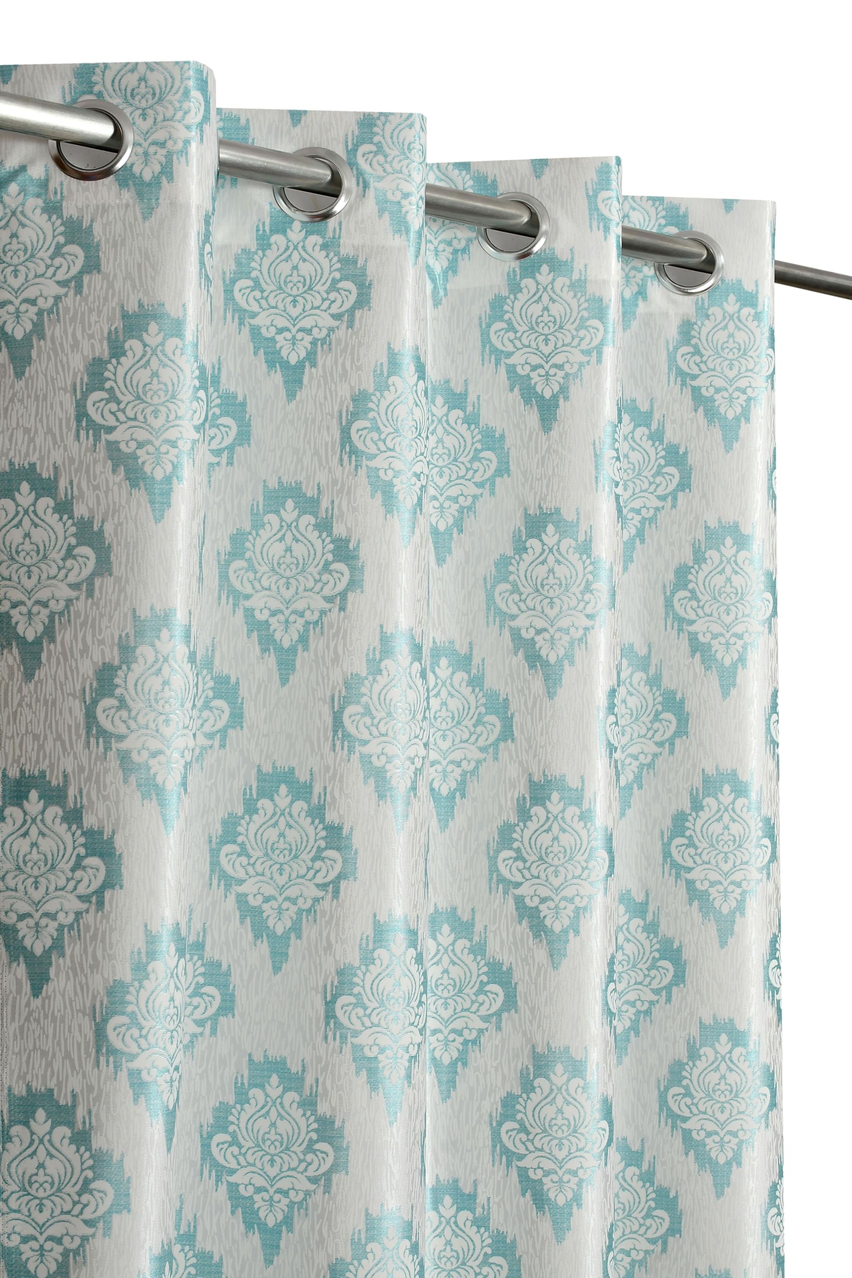 Damas Printed Curtains 7 Feet Long for Doors & Windows, Living Room, Bedroom | Eyelet | Parda | Off White & Aqua Blue, 1 Piece-picture-10