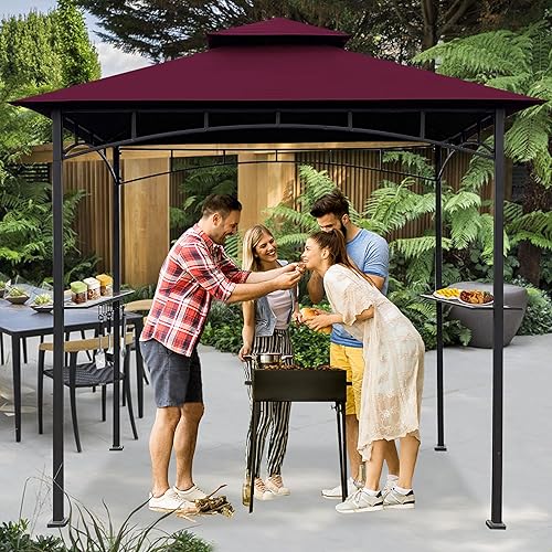 Miniatura 6 de Easylee Tienda de campaña con toldo de doble nivel, 5 x 8 pies, con luz LED, resistente a los rayos UV y tela impermeable (beige-blanco)