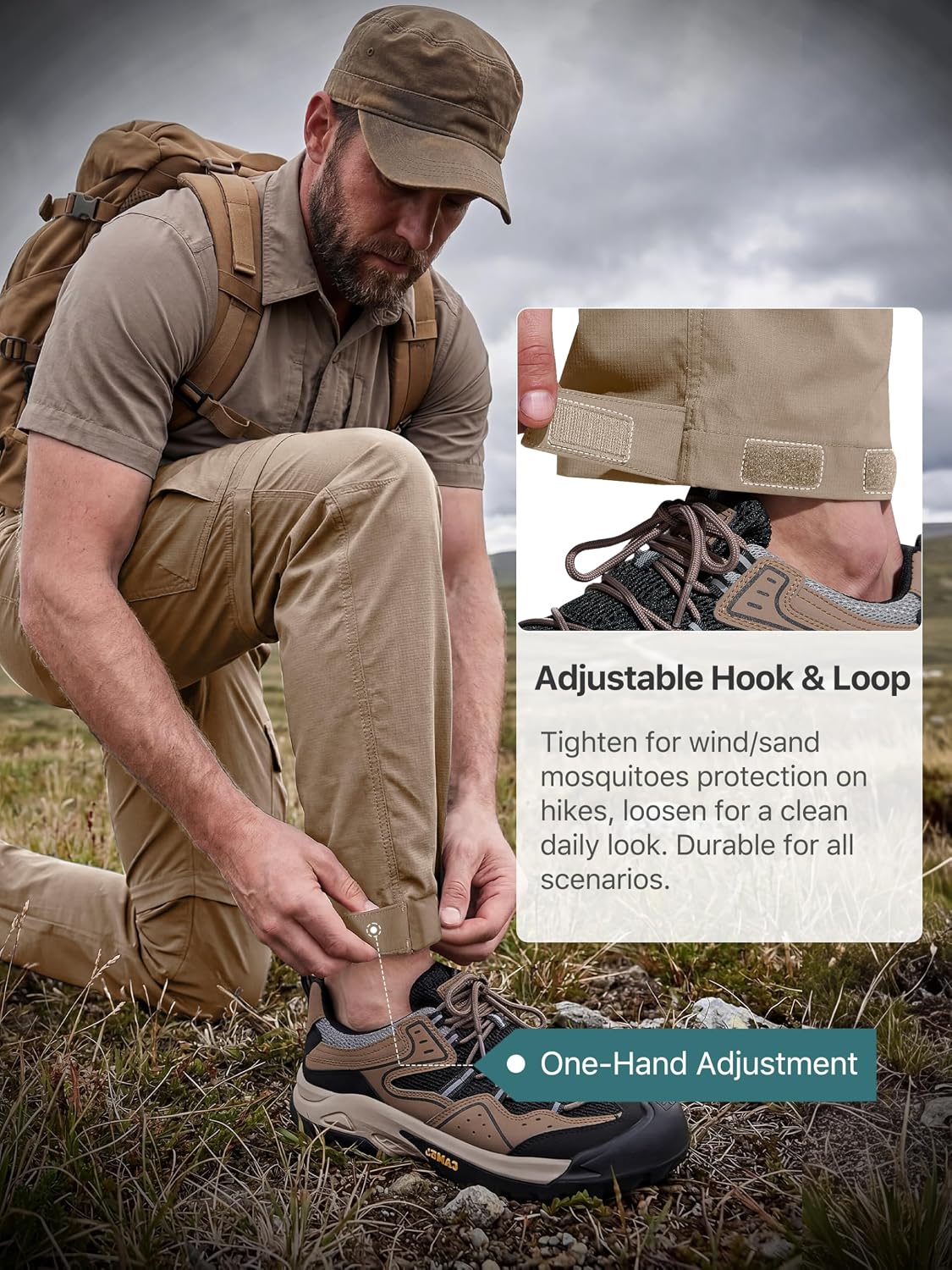 FREE SOLDIER Mens Hiking Convertible Pants Waterproof Quick Dry Zip Off Cargo Fishing Pants