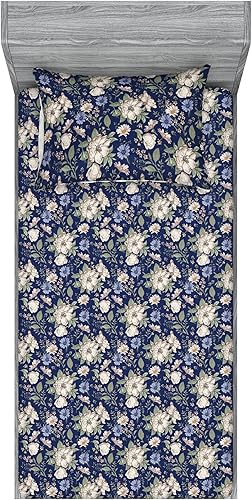 Miniatura 54 de Ambesonne Geometric Fitted Sheet & Pillow Sham Set, Minimalist Vibe Retro Pattern of Waves and Circles Scandinavian, Decorative Printed 3 Piece Pale