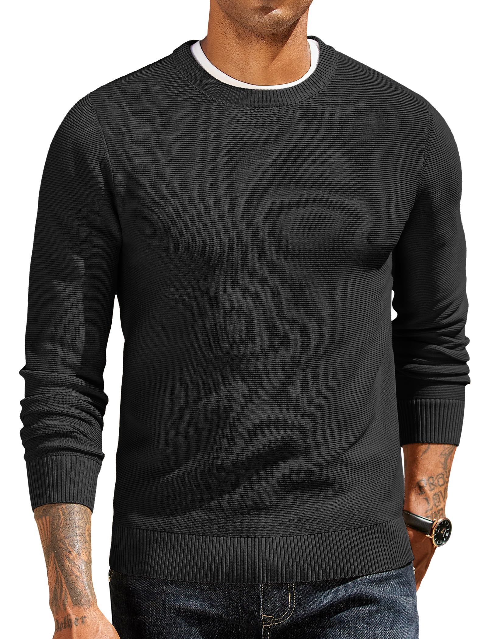 COOFANDY Herren Pullover Langarm Strickpullover mit Rundhalsausschnitt Pulli Casual Business Sweater Winterpullover