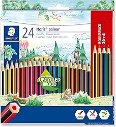 STAEDTLER Lápis de Cor Noris Hexagonal 20 + 4 Cores - 185 C24P - Cores Vivas, Alta Resistência à Quebra, Madeira Sustentável – Ideal para Uso Escolar