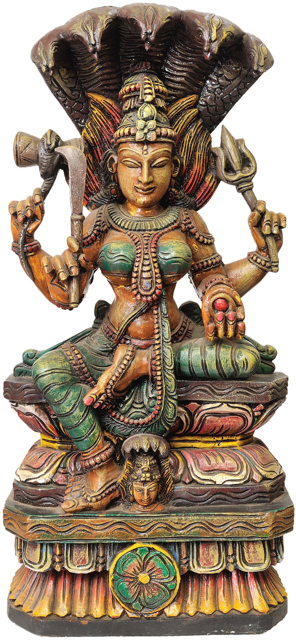 Exotic India Południowoindiańska bogini Durga statuetka, antyczny żółty, 11,5 x 21 cm