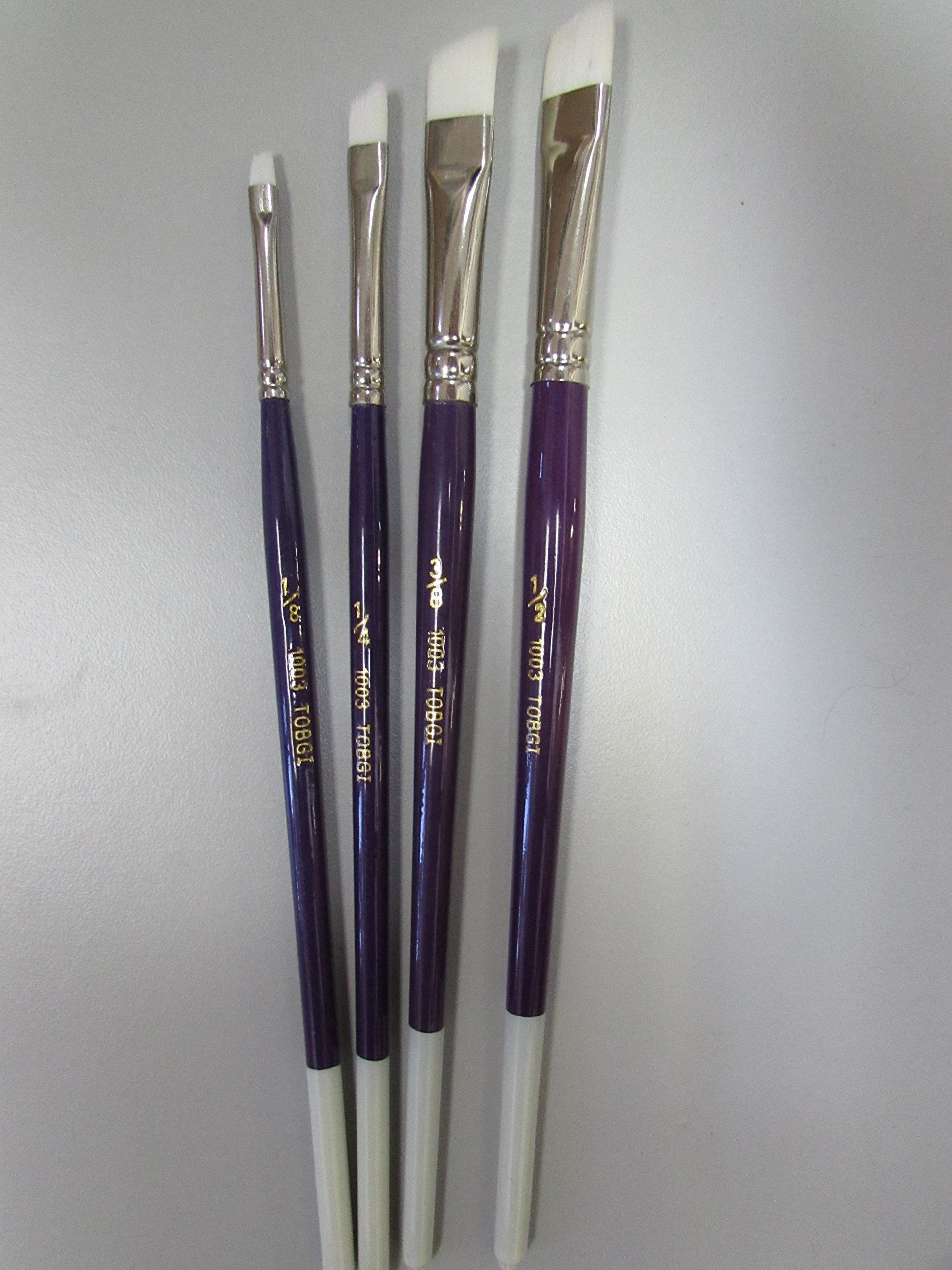 4-Tobgi Artist Brush Set White Synthetic Angular 1/8''-1/4''-3/8''-1/2'' Short Handle