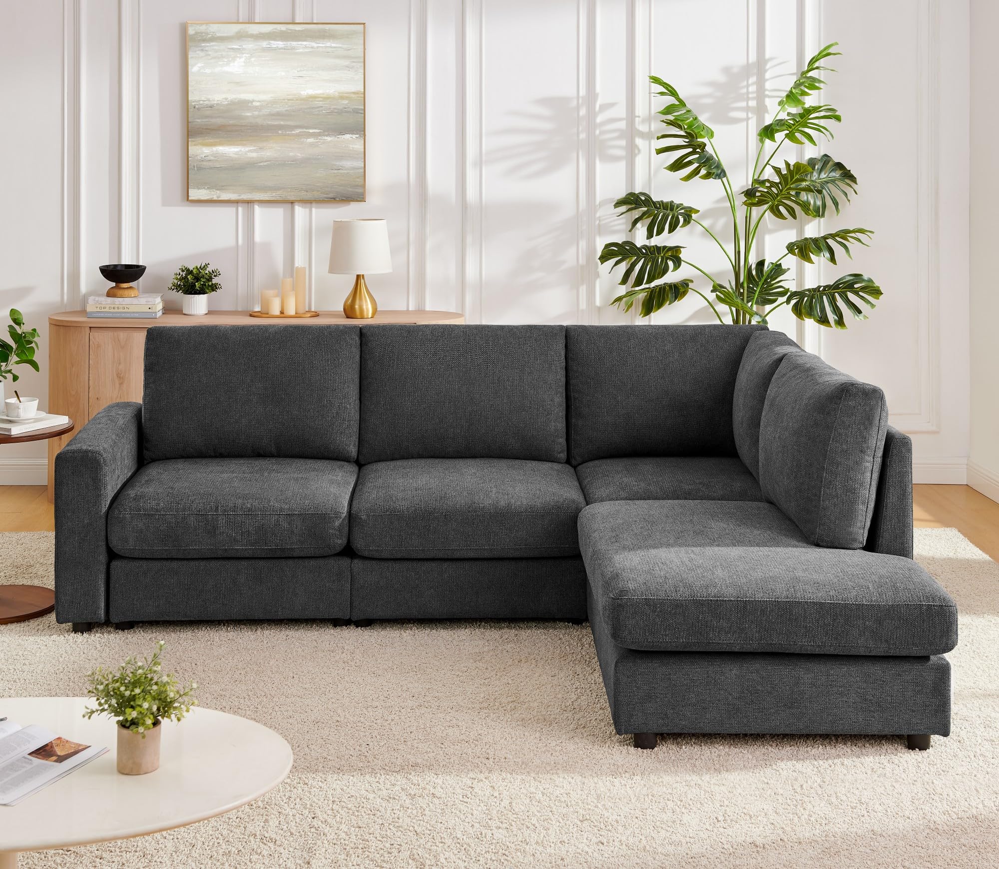 100“ L Shaped Couch with Reversible Chaise Sectional Sofa Corner Couches for Living Room,Apartment and Compact Spaces (Grey)(RAf Chaise only)