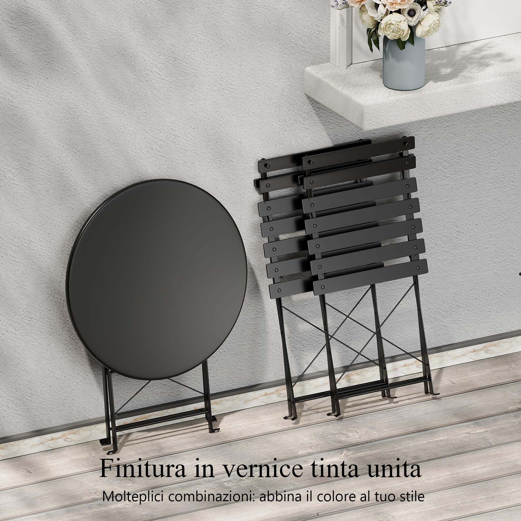 DEWINNER Set tavolo e sedie, pieghevole, set tavolo e sedie da giardino in tre pezzi, 1 tavolo e 2 sedie, con tovaglia impermeabile, set di mobili da balcone