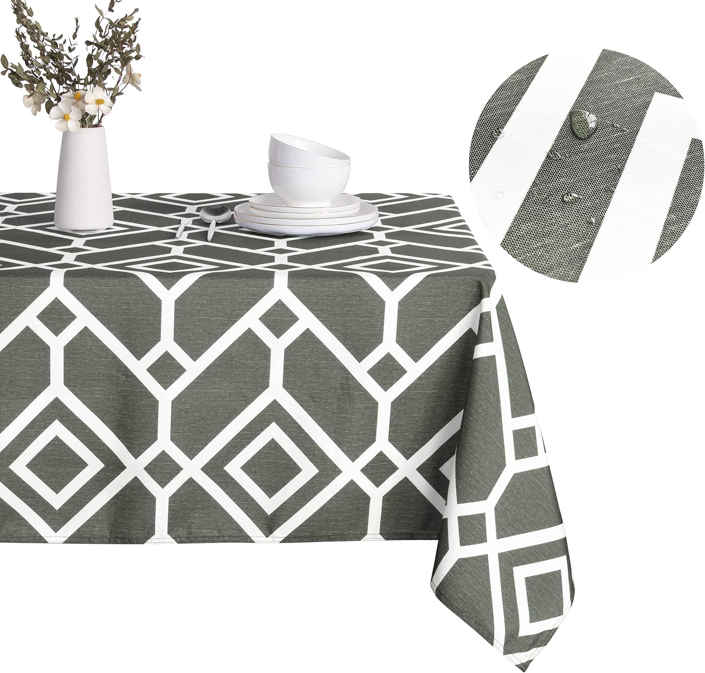 LUSHVIDA Moroccan Rectangle Table Cloth, 60 x 84 Grey - Washable Water Resistance Microfiber Tablecloth Decorative Fabric Table Cover for Picnic Banquet Party Kitchen Dining Room, 150 GSM